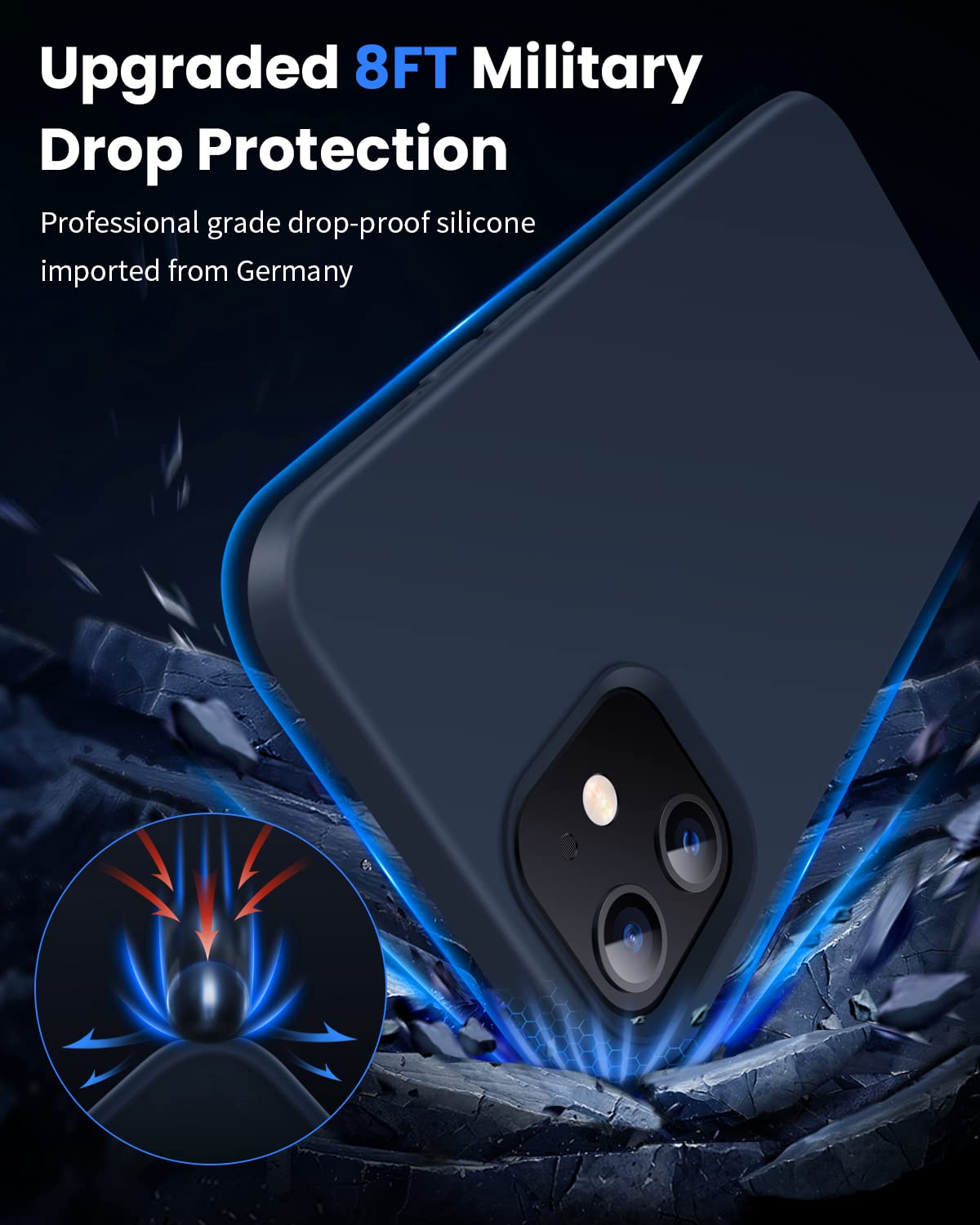 OuXul Liquid Silicone Gel Case for iPhone 12/12 Pro (6.1 inch) - Slim Soft Protective Phone Cover with Microfiber Lining | Navy Blue | Perfect for Everyday Use, Work & Travel Protection