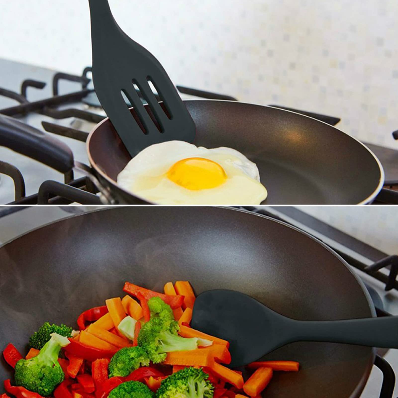 Premium 5-Piece Silicone Cookware Set - Food Grade, Heat Resistant to 446°F - Includes Spatula, Spoon, Slotted Turner & More (Black) - Perfect for Baking, Cooking & Non-Stick Kitchen Utensils