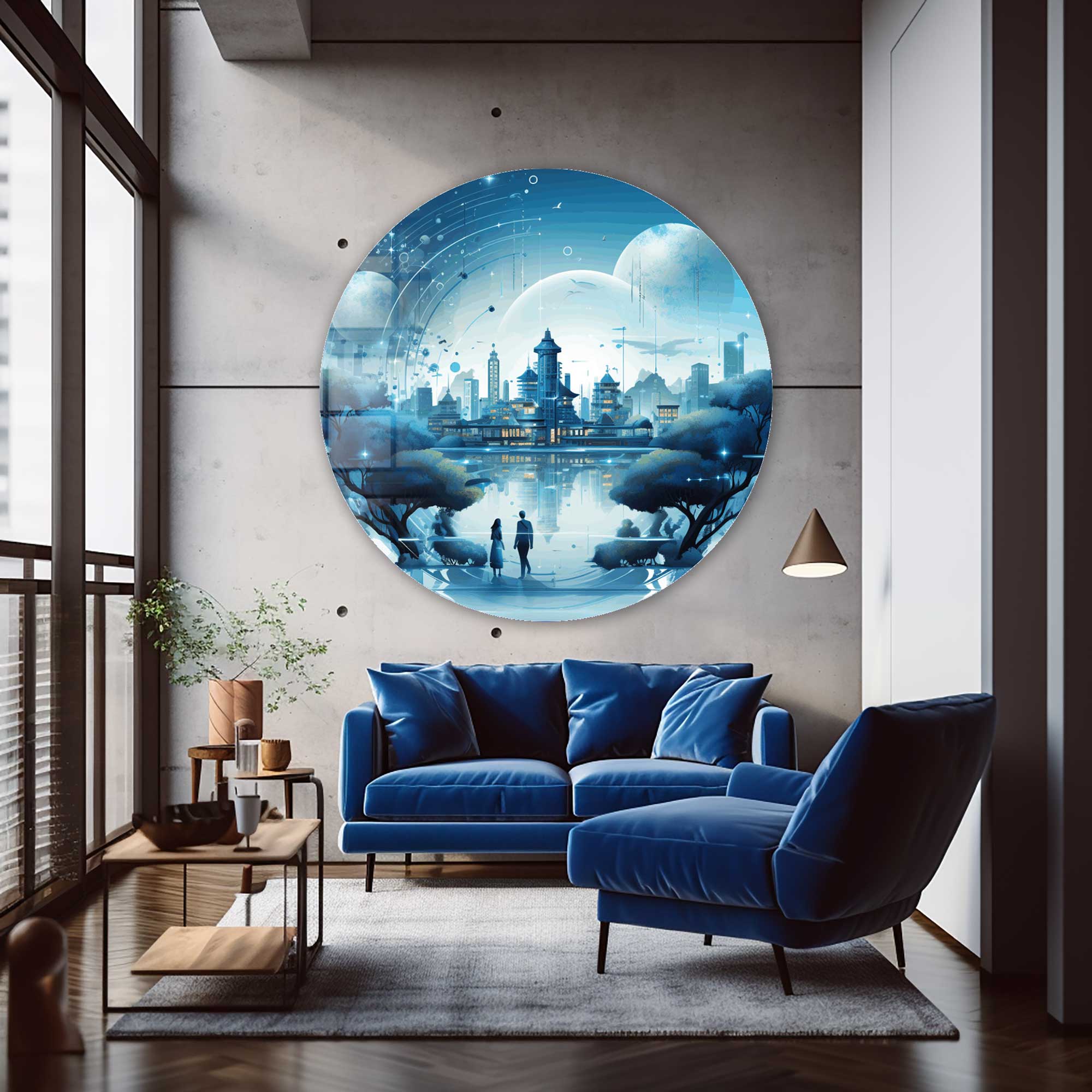 Neon Horizon Rounded Glass Wall Art - Modern Abstract Home Decor for Living Room, Bedroom & Office - Perfect for Contemporary Interior Design