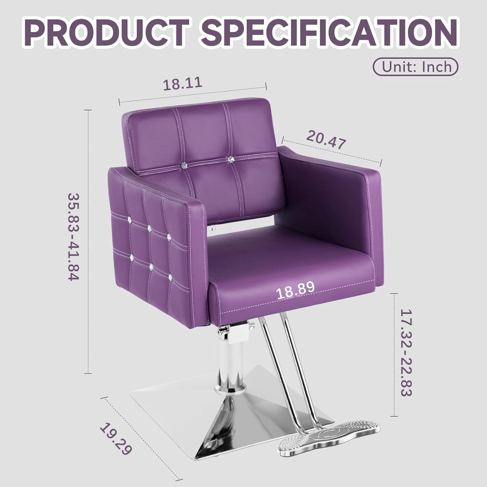 Purple Hydraulic Salon Chair - Adjustable Height Styling & Barber Chair for Home & Professional Use - Multifunctional Hairdresser Braider Chair for Women - Perfect for Salons, Home Styling & Hair Braiding