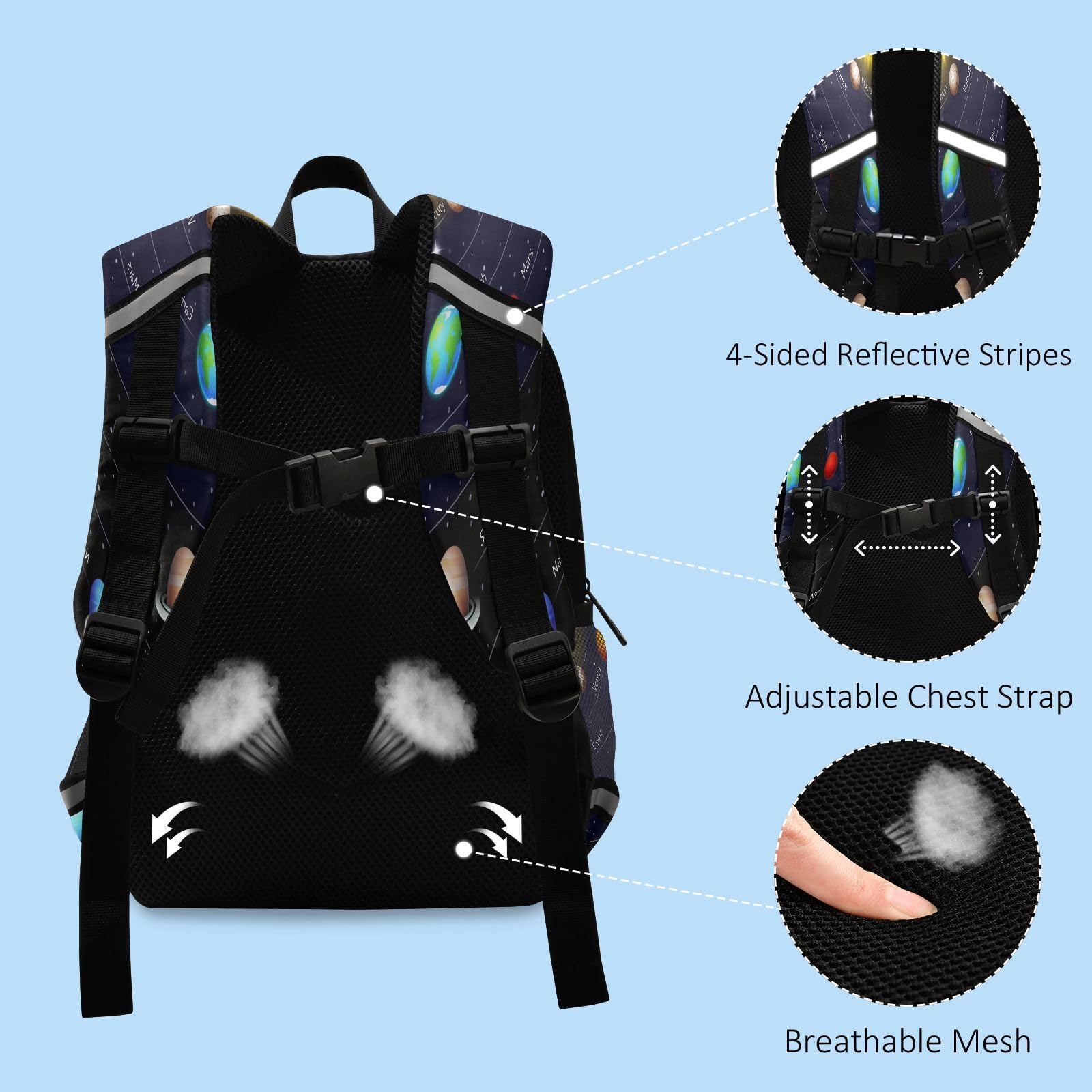 Solar System Planet Backpack for Kids - Boys & Girls Toddler Bookbag with Leash, Preschool & Kindergarten School Bag, Elementary Daypack for Travel, Nursery & Primary Students - Perfect for School, Daycare & Outdoor Adventures