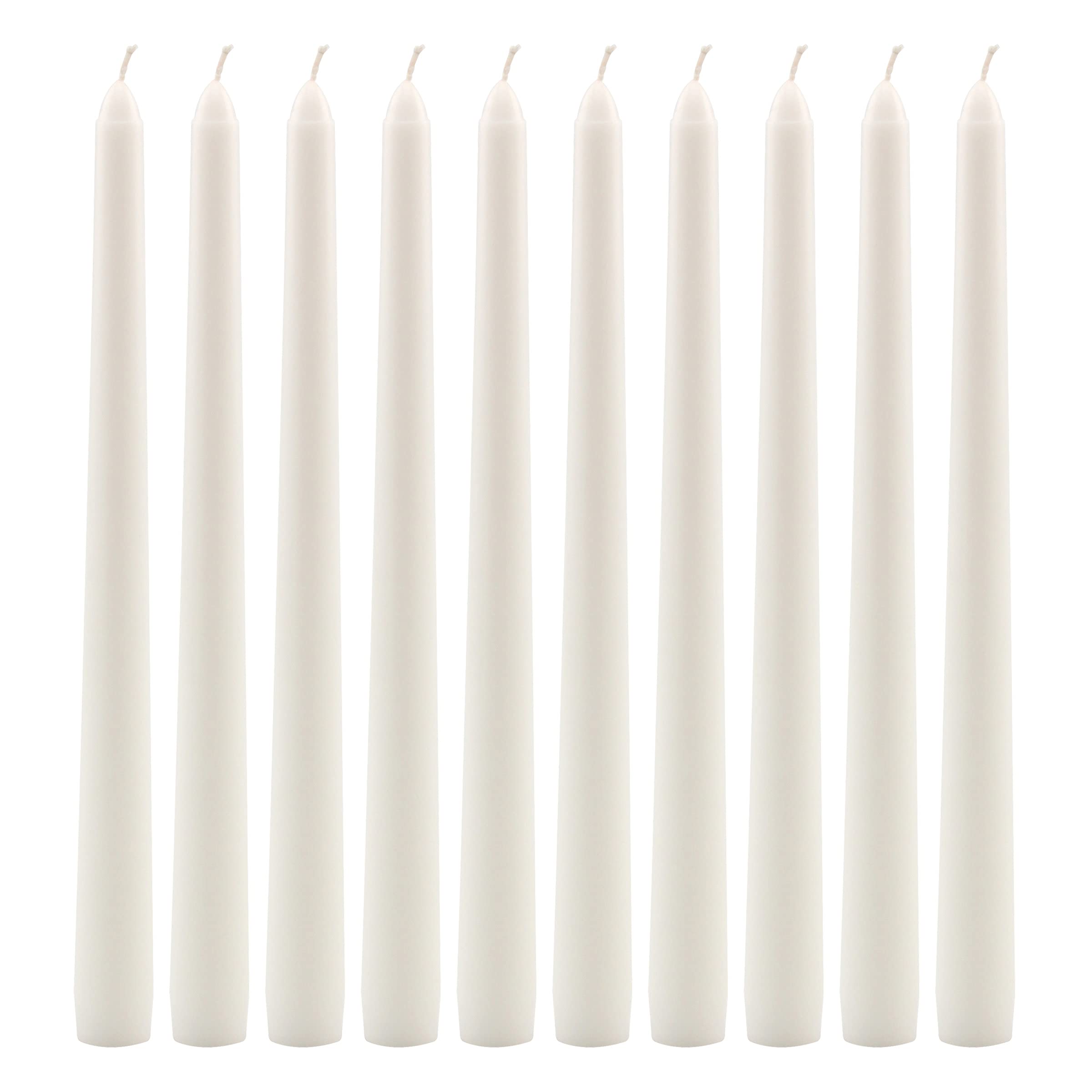 Stonebriar 10-Inch White Unscented Dripless Taper Candles (10-Pack) - 7 Hour Burn Time for Dining Tables, Weddings & Holiday Decorations