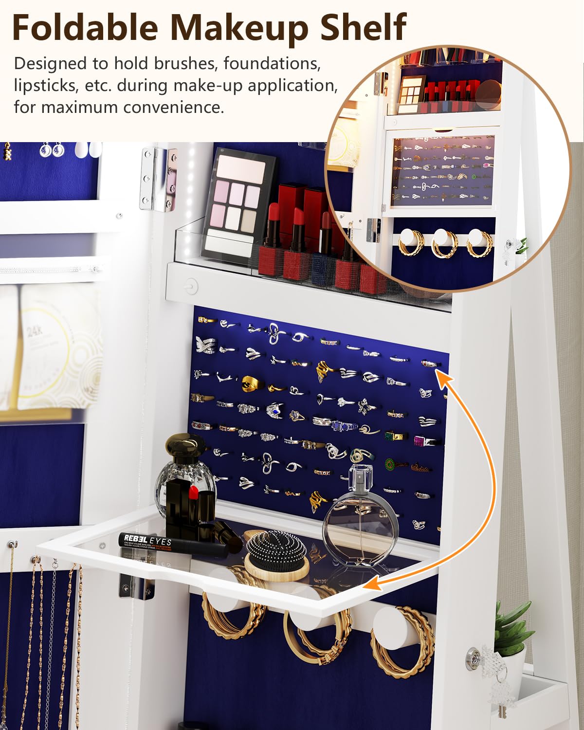 360° Rotating Jewelry Cabinet with LED Lights - 63