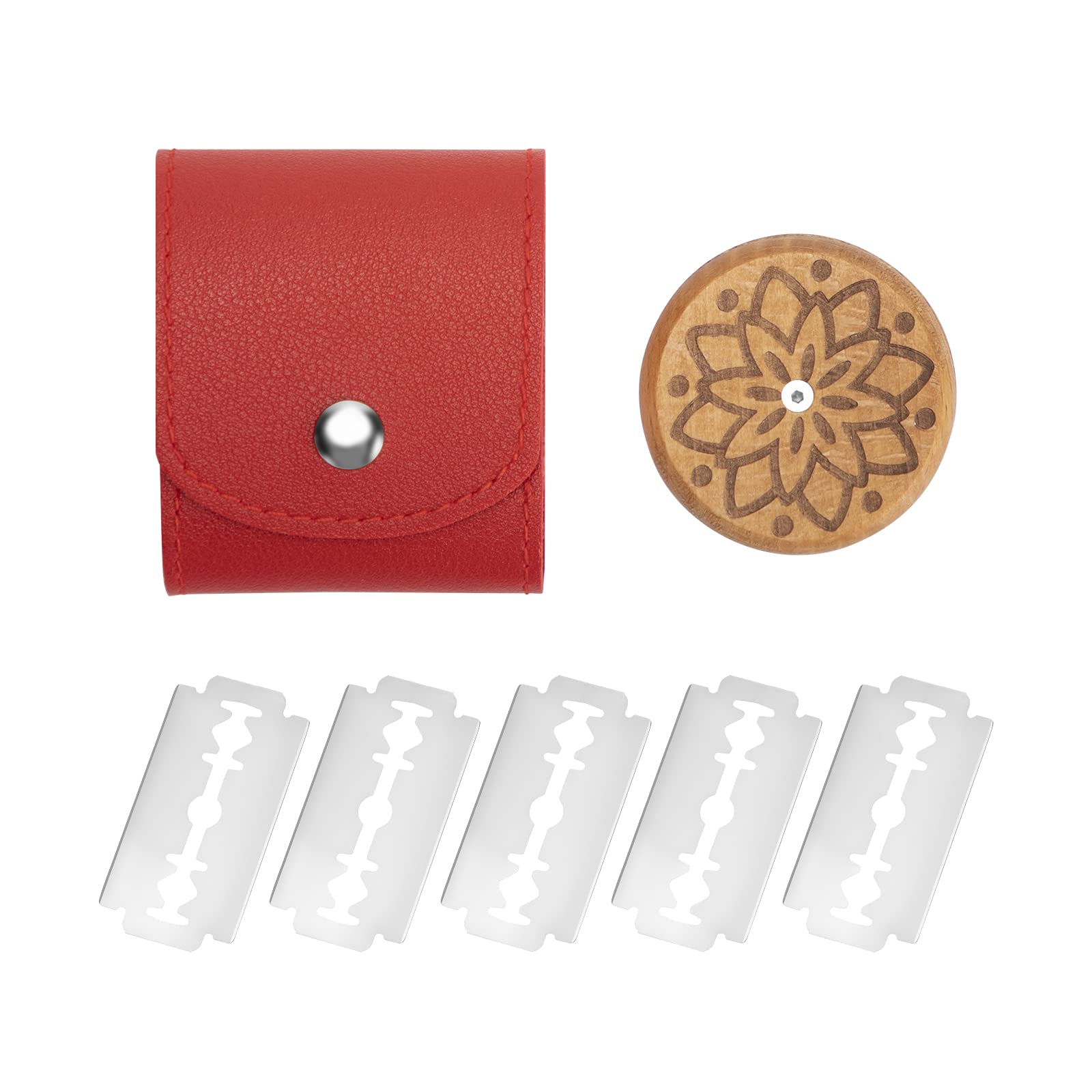 Professional Bread Lame Cutter Kit - Stainless Steel Sourdough Bread Scoring Tool with 5 Razor Blades & Red Leather Holster - Perfect for Artisan Bakers, Homemade Bread Making, and Bakery Use - Ideal for Scoring Patterns on Sourdough, Baguettes, and Rustic Loaves