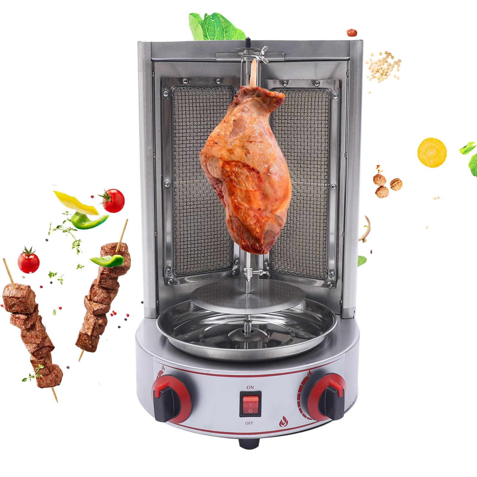 Commercial & Home Vertical Gas Broiler BBQ Grill - 3KW Electric Shawarma Machine with Automatic Rotisserie - Perfect for Doner Kebab, Gyro, Chicken & Meat Cooking - Ideal for Restaurants, Food Trucks & Outdoor Events (2 Burner)