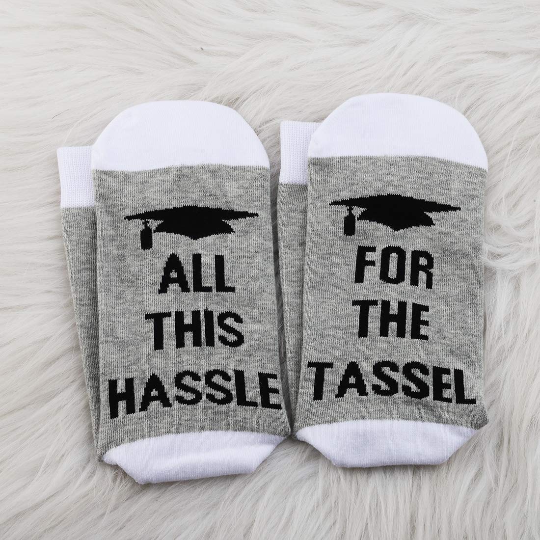 JXGZSO Class of 2025 Graduation Socks - Funny 'All This Hassle For The Tassel' Novelty Socks for Graduates - Perfect 2025 Graduation Gift for High School & College Students - Great for Graduation Parties & Photo Shoots