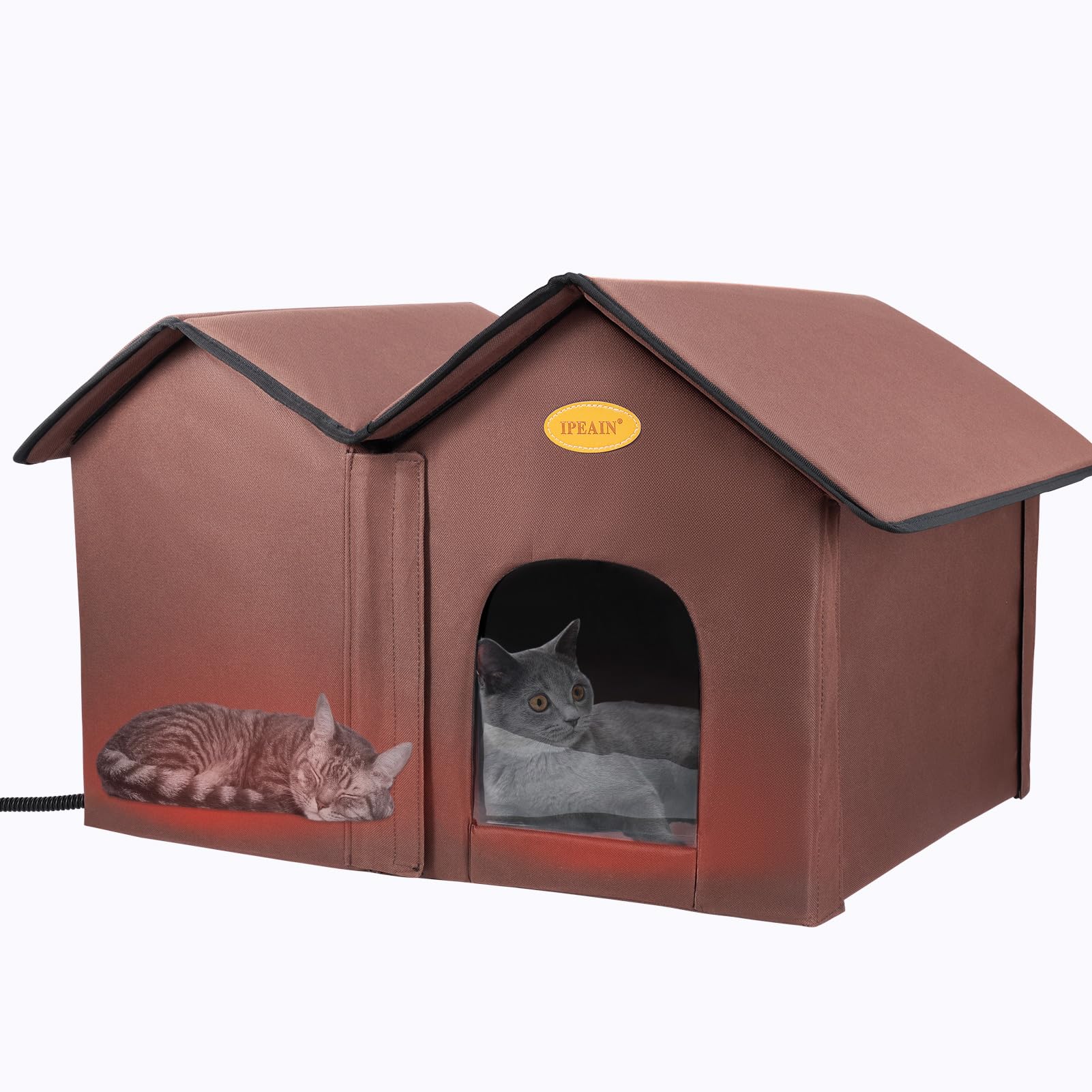Heated Outdoor Cat House - Extra Wide Waterproof Winter Shelter for Feral Cats & Small Dogs, Large Multi-Cat Shelter with Easy Assembly (Tan) | Perfect for Backyards, Garages & Cold Weather Protection