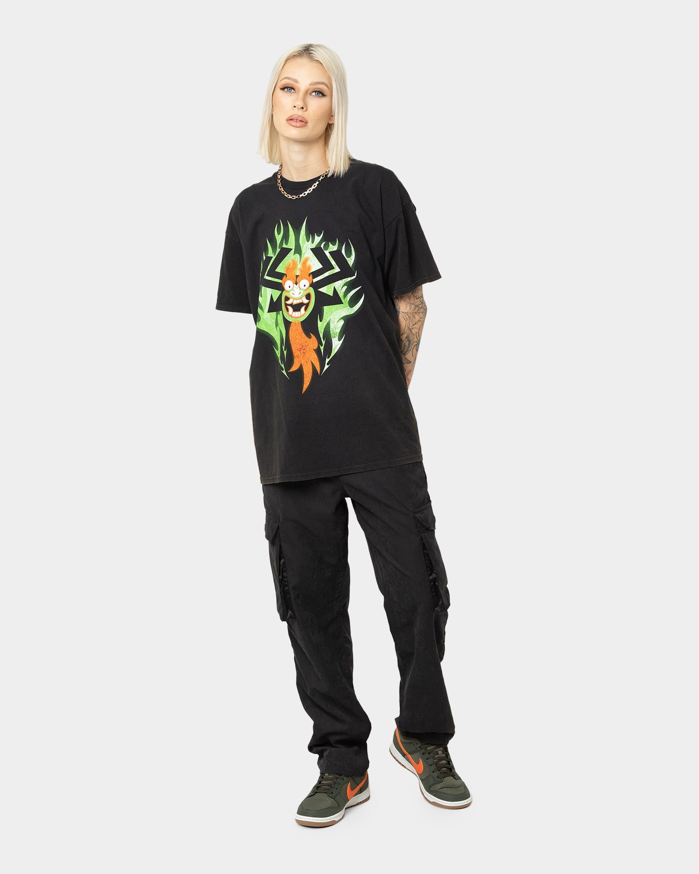 Samurai Jack Aku Graphic T-Shirt - Black Vintage Wash - Anime Cartoon Tee for Men & Women - Perfect for Cosplay, Casual Wear, and Anime Fans