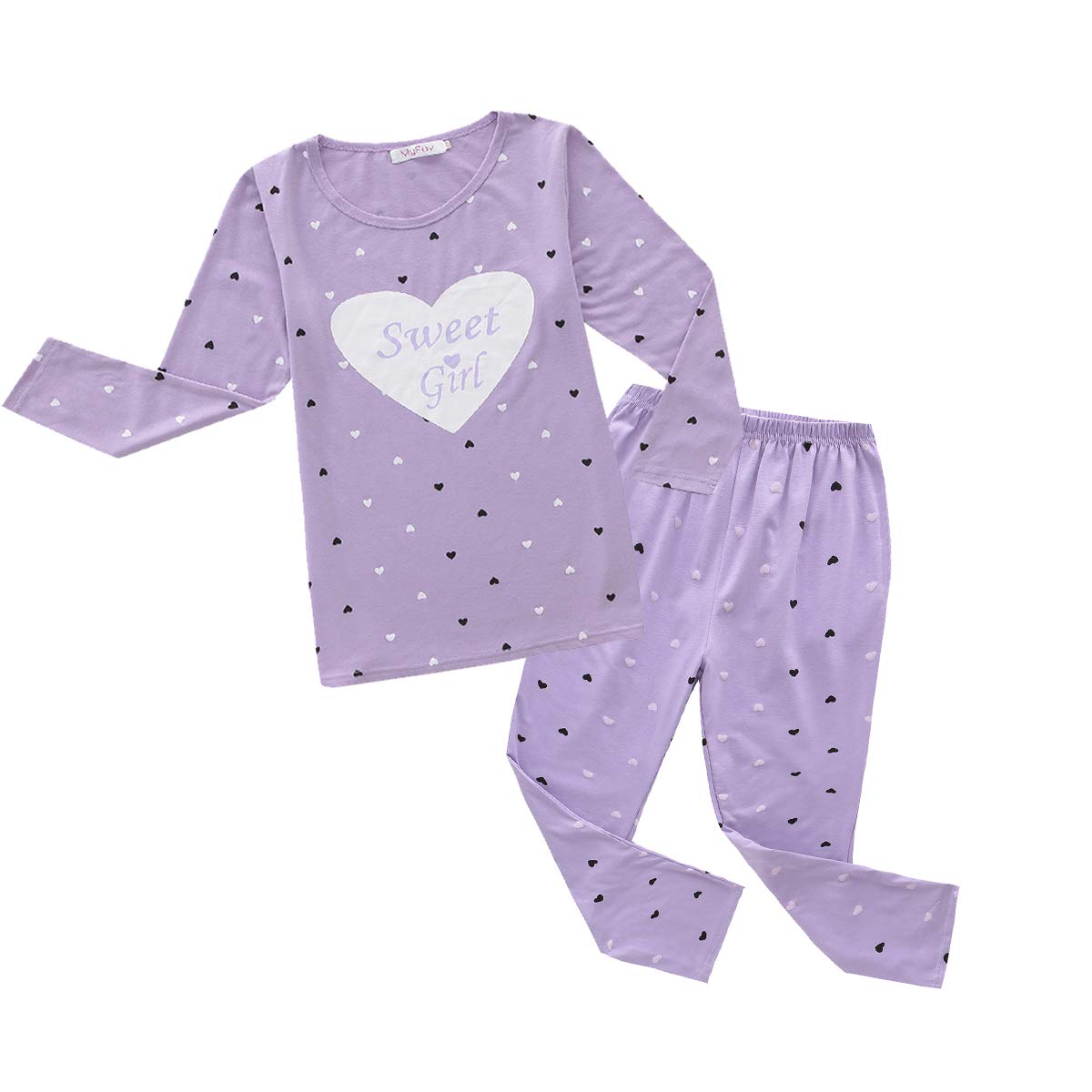 MyFav Girls' Comfortable Heart Print Pajama Set - Soft Sleepwear for Kids, Cute Heart Pattern Nightwear for Sweet Dreams & Relaxing Evenings | Perfect for Sleepovers, Bedtime, and Lounging at Home