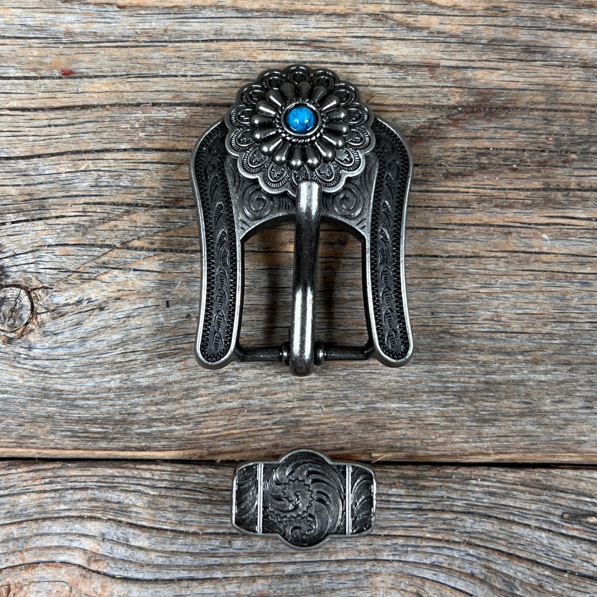 Vintage Antique Silver Turquoise Western Concho Belt Buckle W203 - Handcrafted Native American Jewelry for Western Fashion & Boho Style Outfits