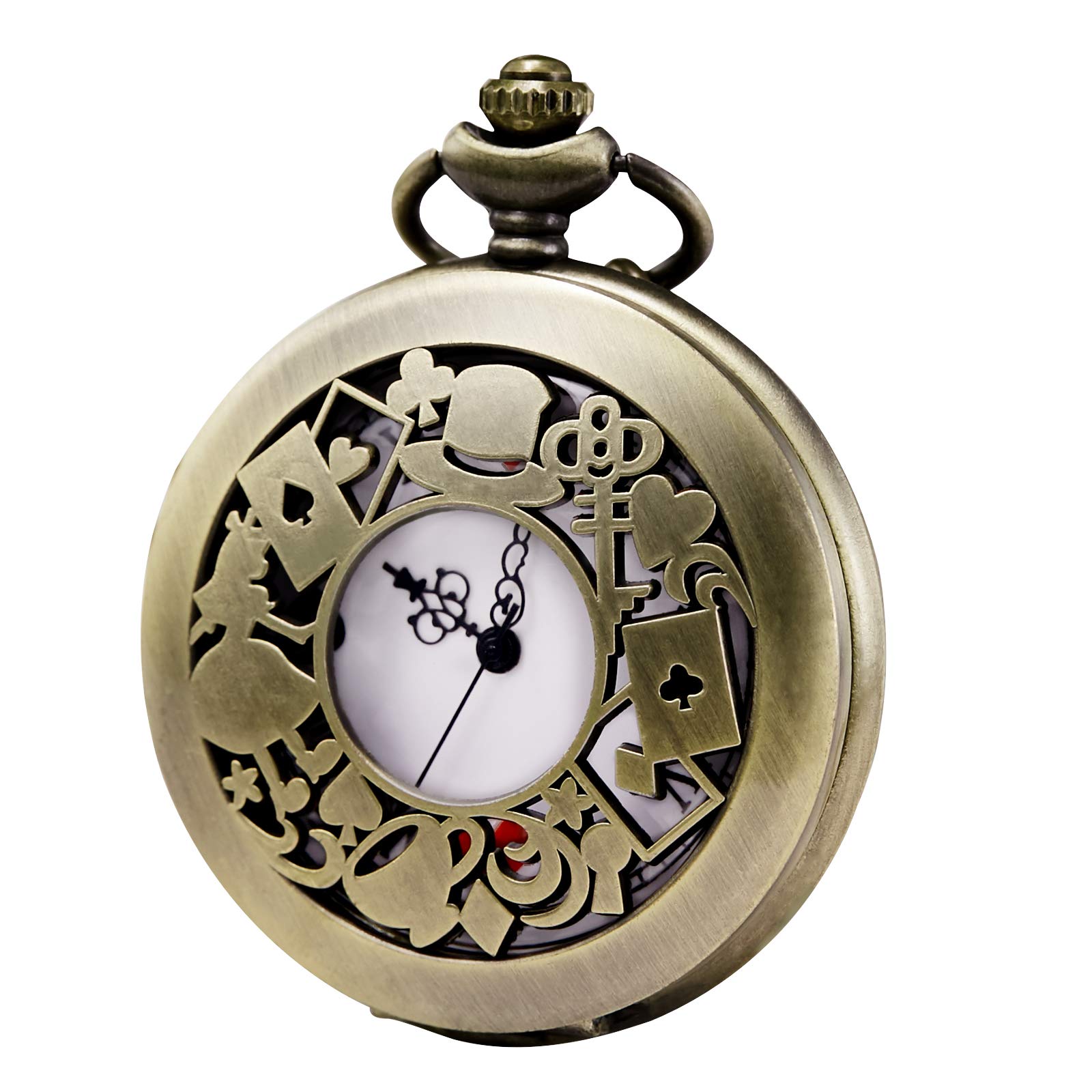 Vintage Alice in Wonderland Pocket Watch - Hollow Case Quartz Fob Watch for Men & Women | Perfect for Steampunk Cosplay, Victorian Costumes & Collector's Gifts