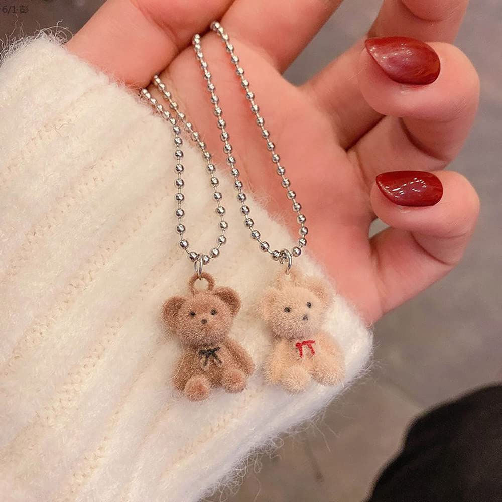 Y2K Teddy Bear Plush Necklace Set - Cute BFF Friendship Matching Couple Necklaces for Women, Valentine's Day & Christmas Gifts (2PCS) | Perfect for Best Friend Gifts, Anniversary Presents & Everyday Fashion Accessories