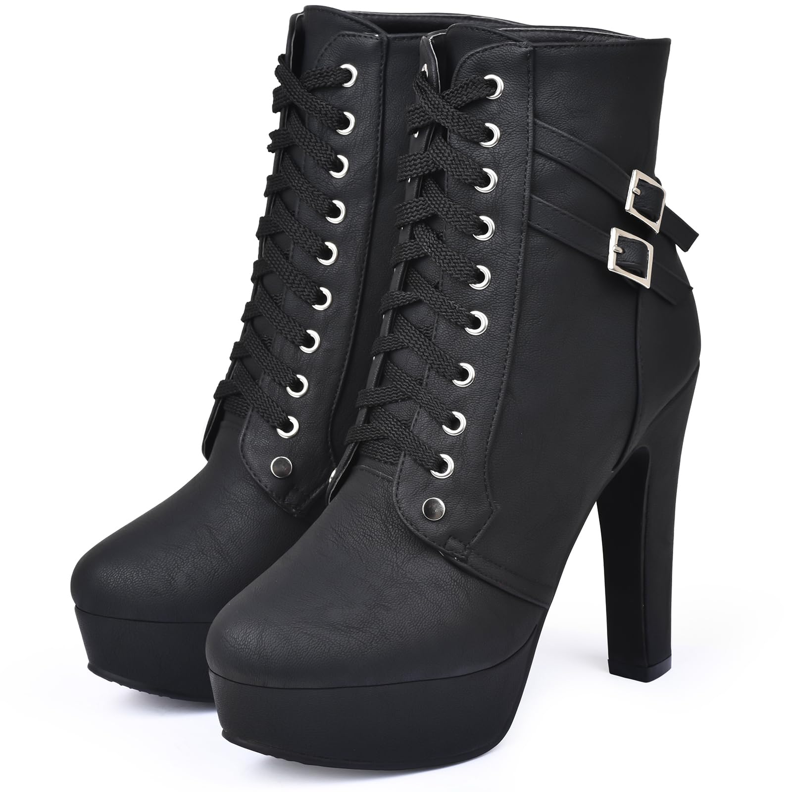 Susanny Women's High Heel Boots - Sexy Round Toe Platform Boots with Lace-Up Design, Mid Calf Heels for Night Out, Party & Fashion