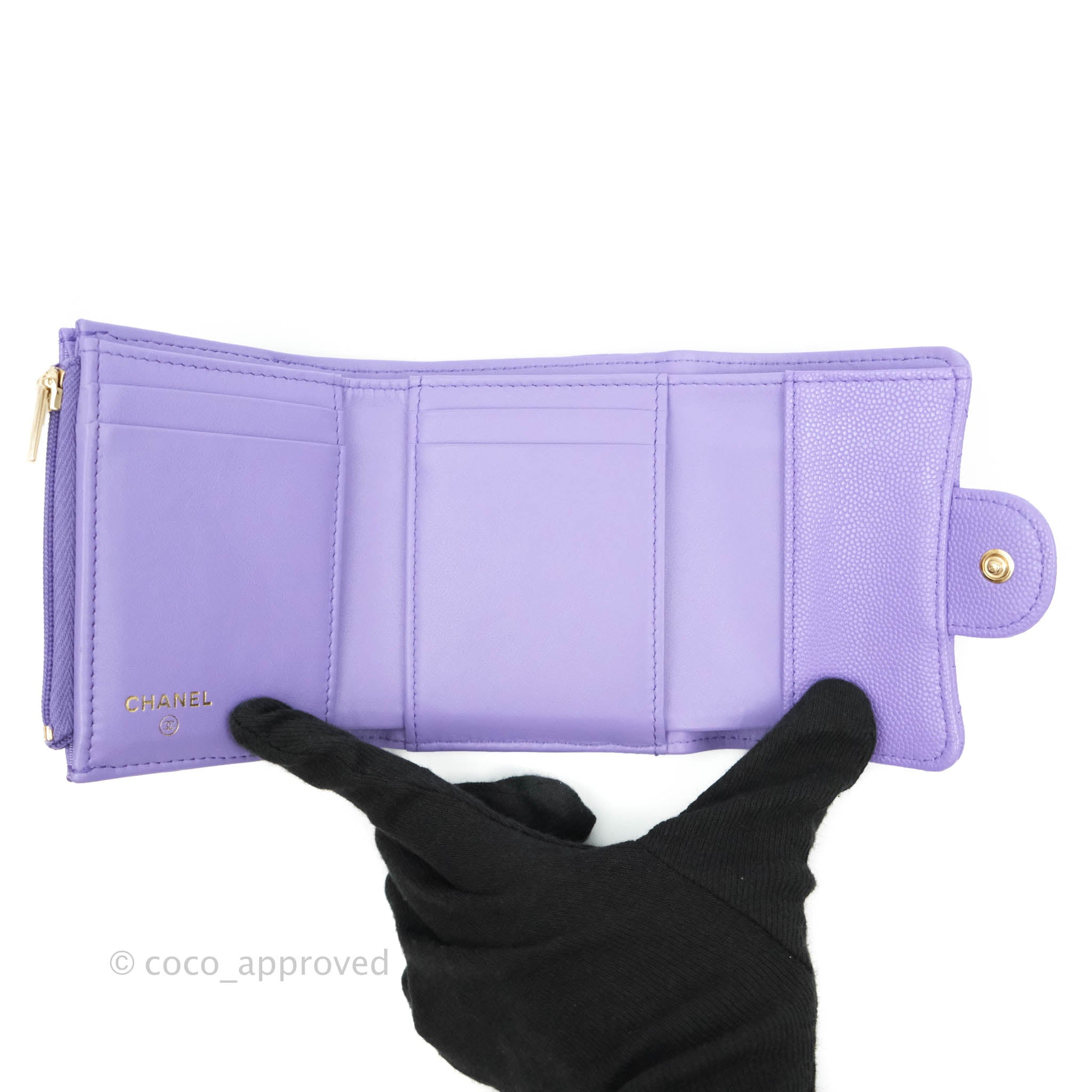 Chanel Classic Flap Wallet in Purple Caviar Leather with Gold Hardware - Luxury Designer Wallet for Women | Perfect for Everyday Use, Special Occasions & Gift Giving