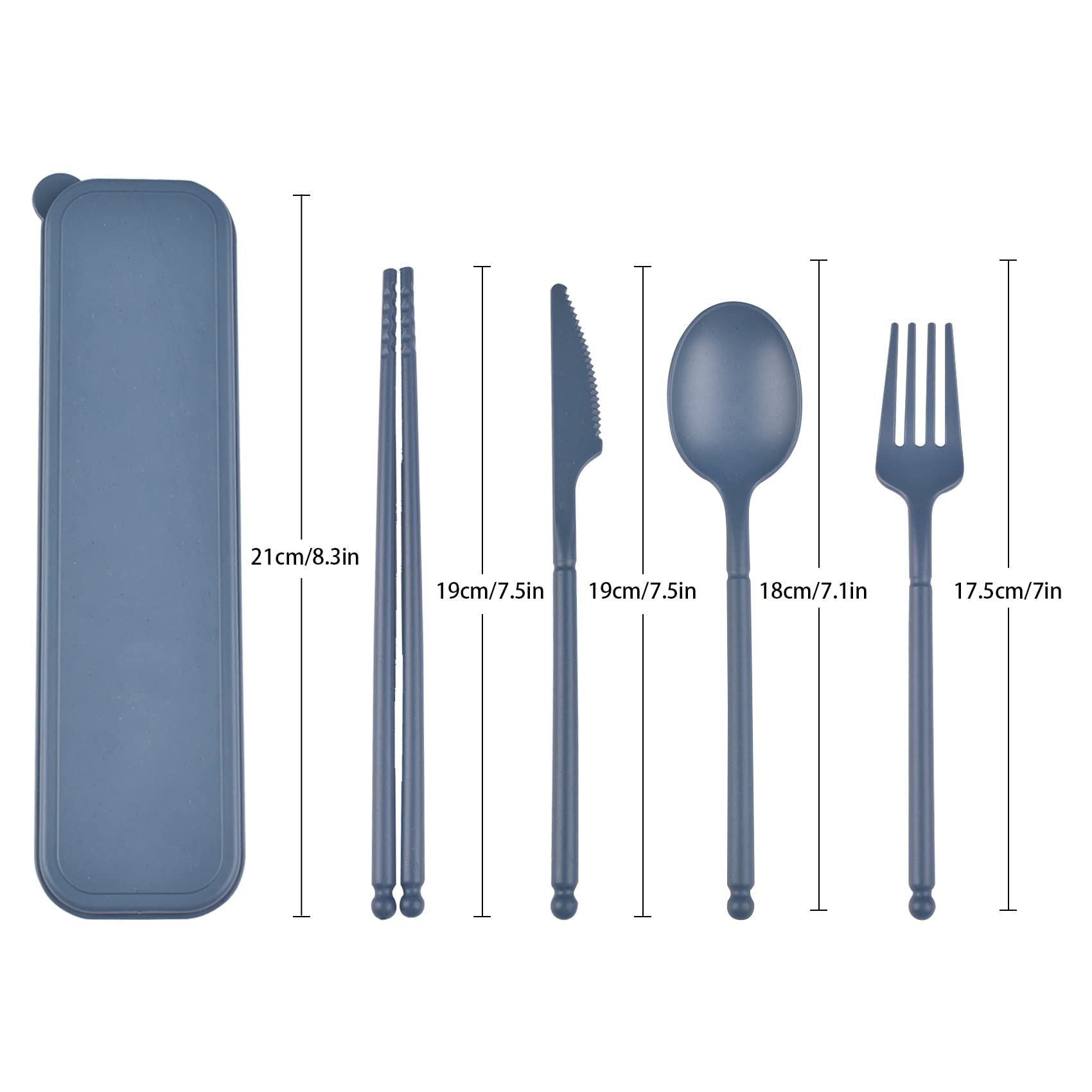 **Reusable Camping Utensil Set with Travel Case - Portable Plastic Cutlery Kit (Forks, Spoons, Chopsticks) for Picnic, Travel, Hiking & Daily Use - Dark Blue**