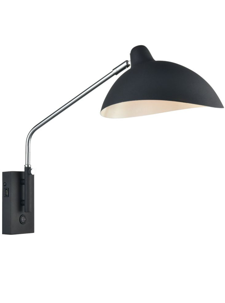 Braided Adjustable Reading Wall Light with Switch & USB Port - E27 Socket, Black - Perfect for Bedroom, Study, and Living Room Lighting