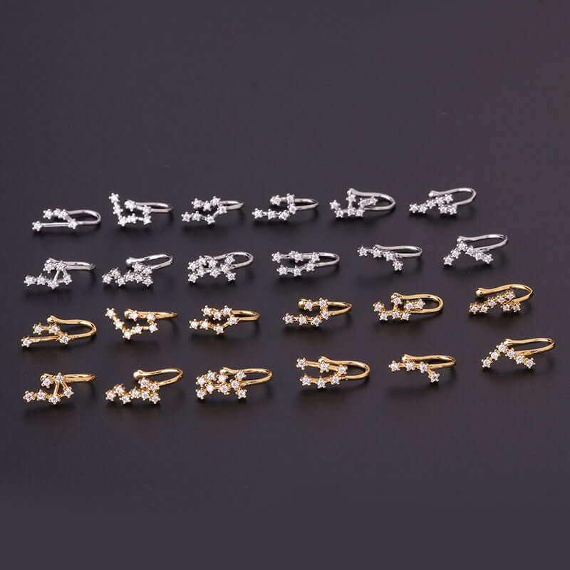 18K Gold Zodiac Non-Piercing Nose Clip & Ear Cuff - Aries, Taurus, Gemini, Cancer, Leo, Virgo, Libra, Scorpio, Sagittarius, Capricorn, Aquarius, Pisces | Perfect for Parties, Weddings, and Everyday Fashion Accessories
