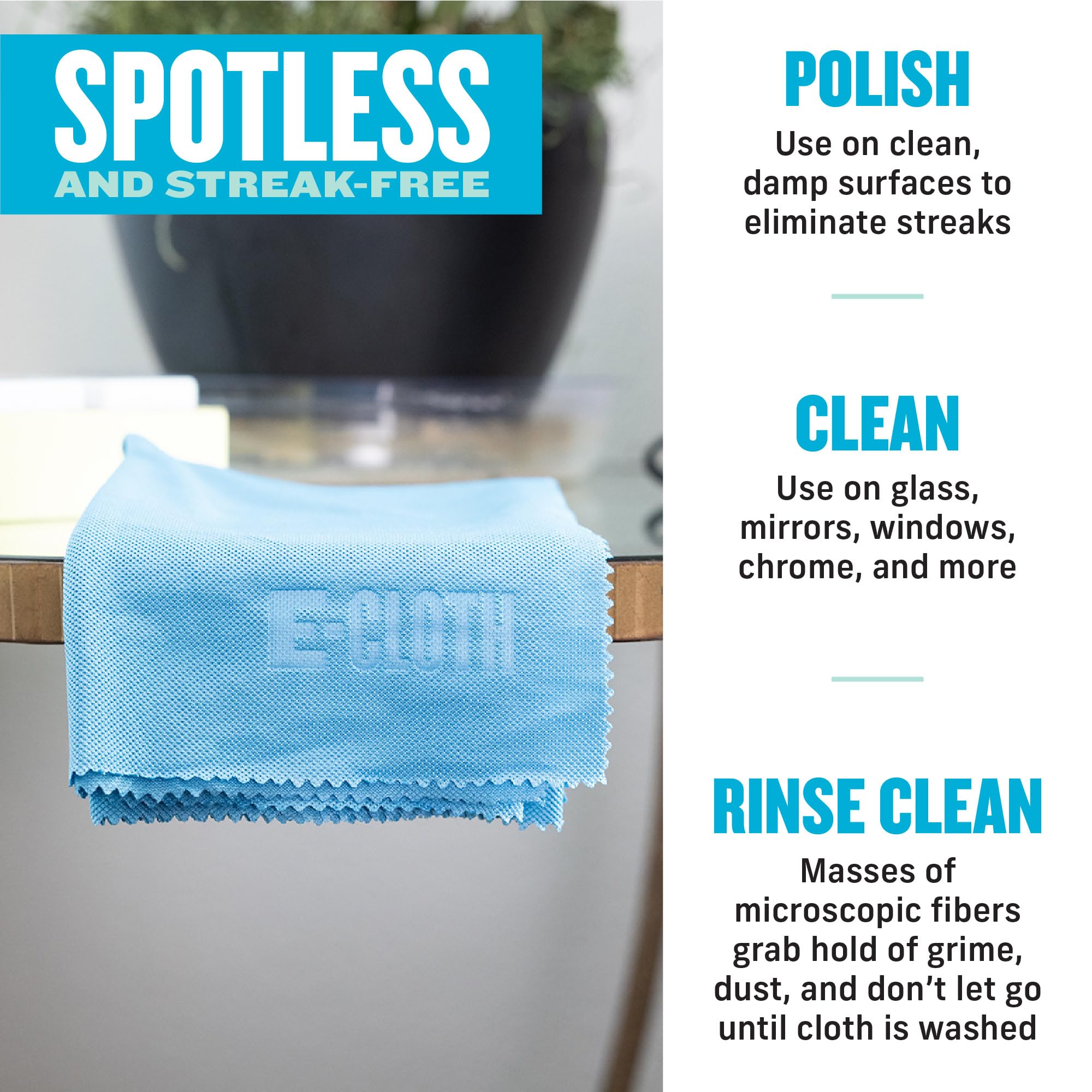 E-Cloth Polishing Microfiber Cleaning Cloth 4-Pack - Premium Microfiber Towels for Cars, Windows, Glass, & Electronics - Ideal for Streak-Free Shine & Detail Cleaning