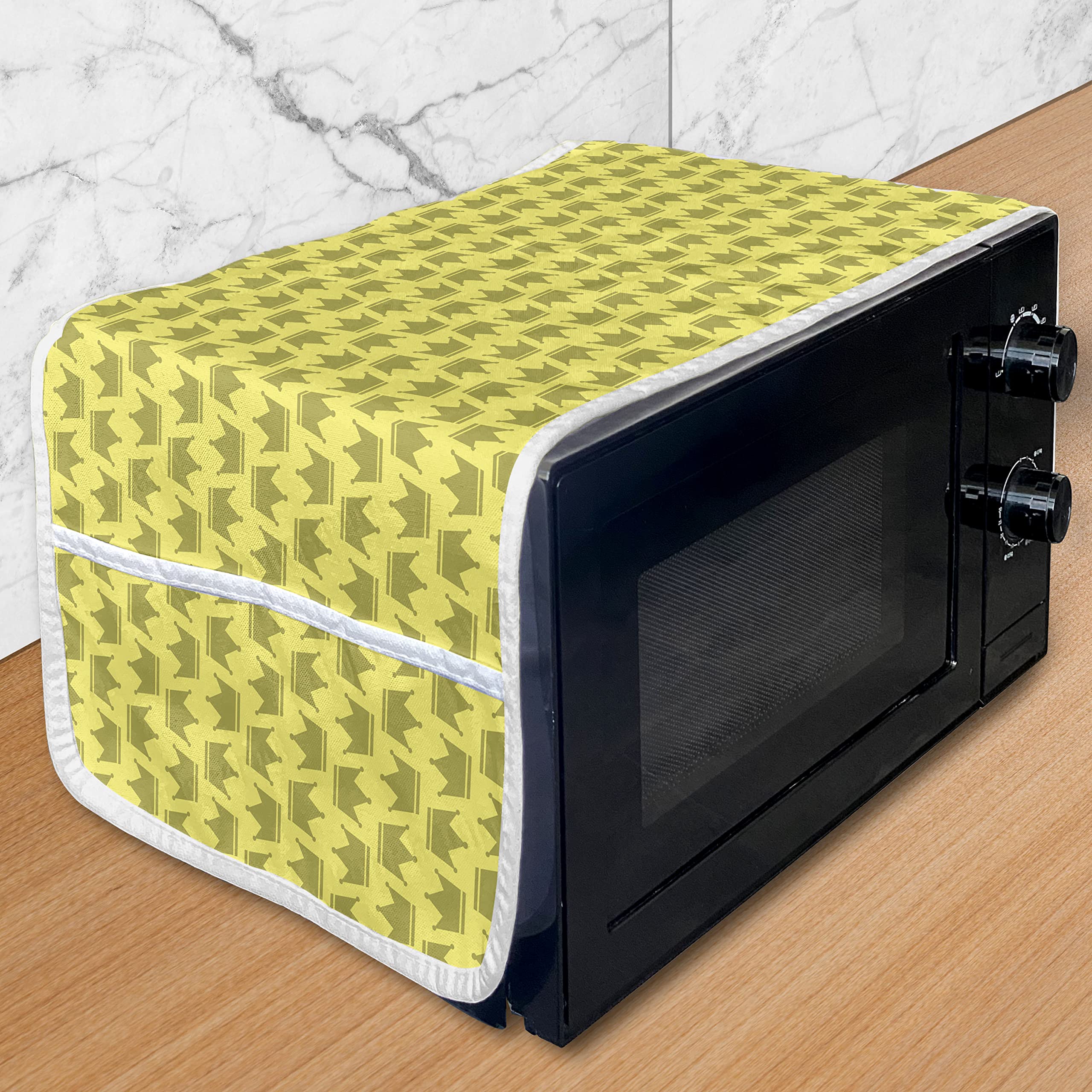 Ambesonne Royal Microwave Oven Cover - Vintage Crown Pattern with King & Queen Heraldic Print, Waterproof Kitchen Organizer with Pockets, 36