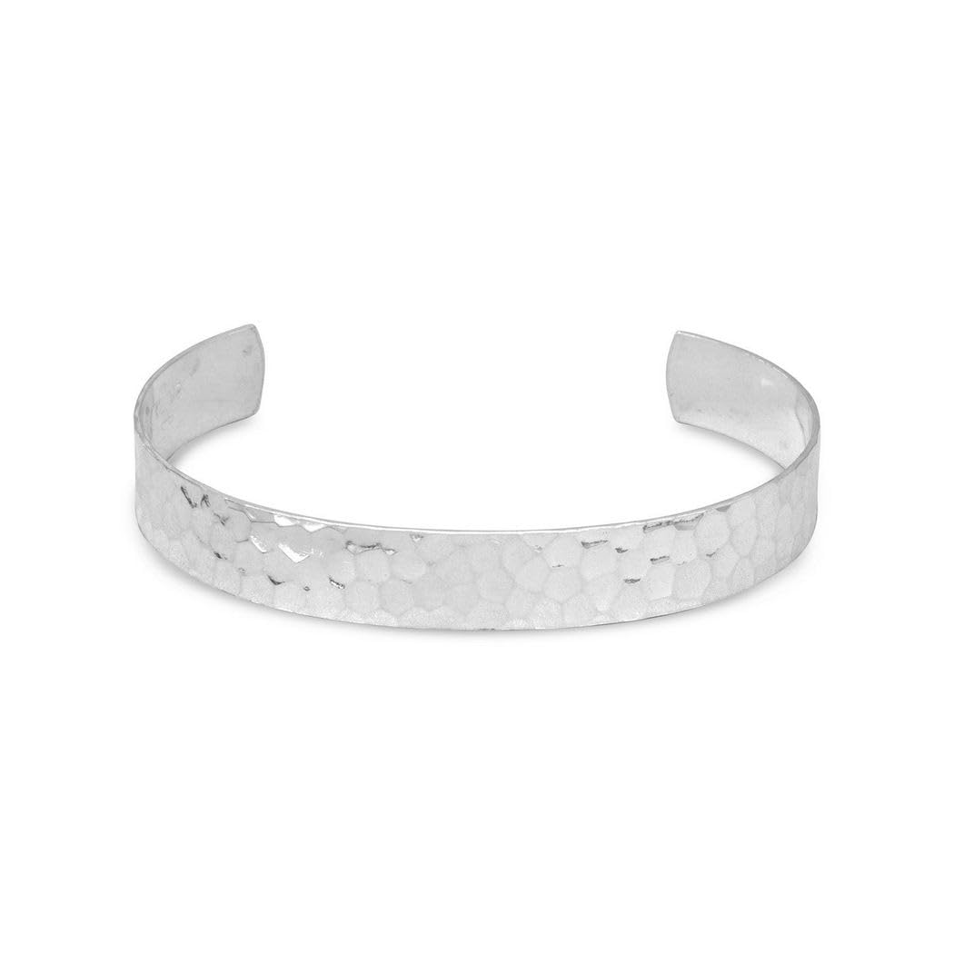 925 Sterling Silver Hammered Cuff Bracelet for Women - 9.5mm Wide, 7 Inch Adjustable Bangle | Perfect for Everyday Wear, Office & Special Occasions