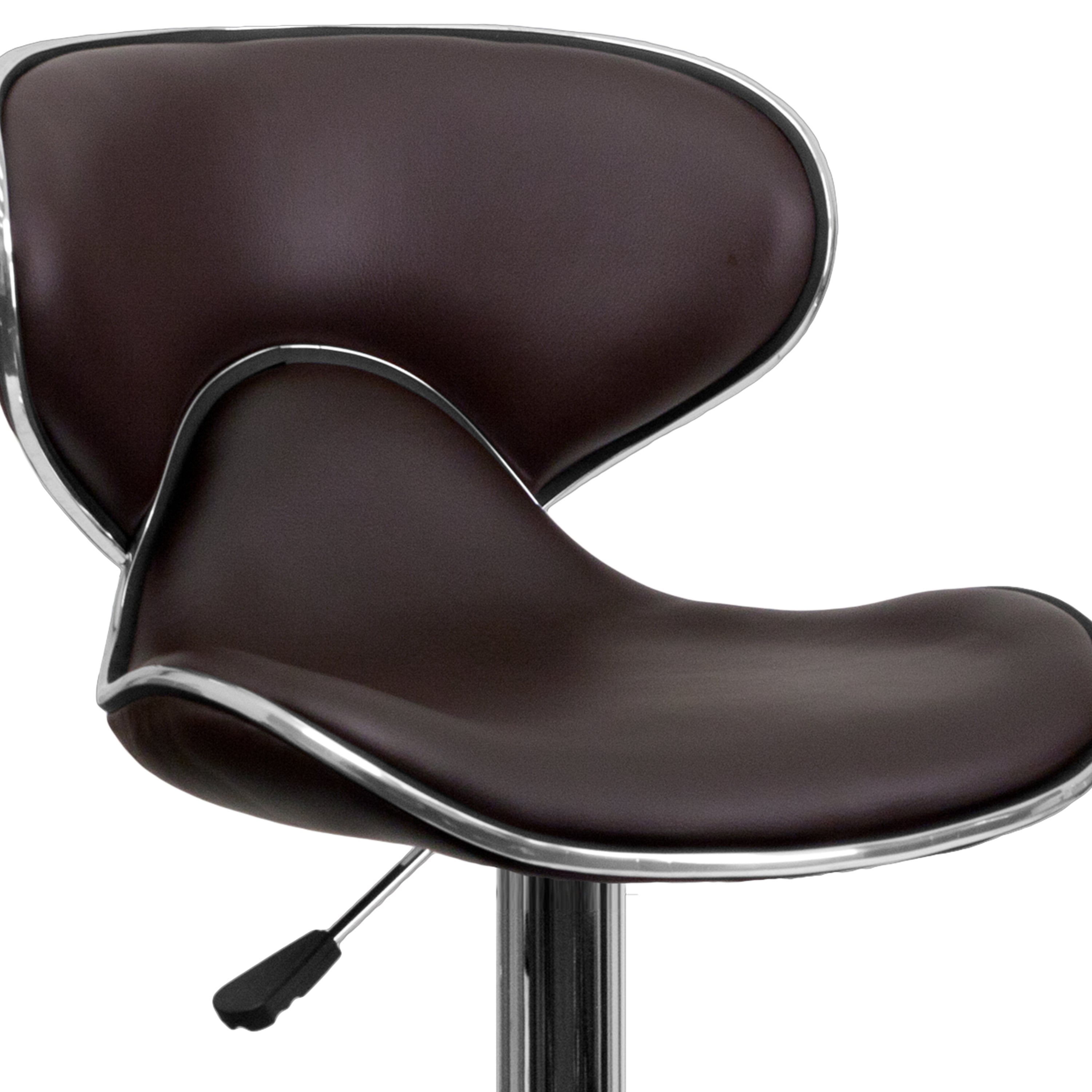 Devin Contemporary Adjustable Height Barstool - Black Vinyl Upholstery, Chrome Base - Modern Kitchen Island & Home Bar Stool for Dining & Entertaining