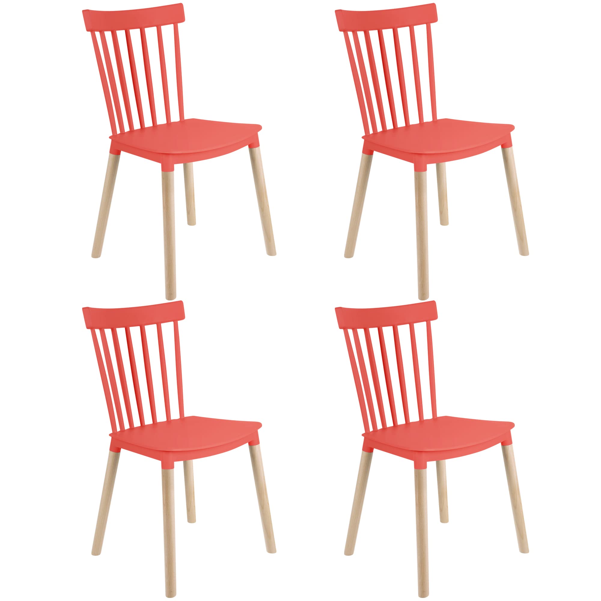 Modern Plastic Armless Dining Chairs with Wooden Legs - Set of 4 Contemporary Stackable Side Chairs for Kitchen, Dining Room, Restaurant, Cafe, Office & Home Decor - Perfect for Small Spaces, Breakfast Nooks and Waiting Areas