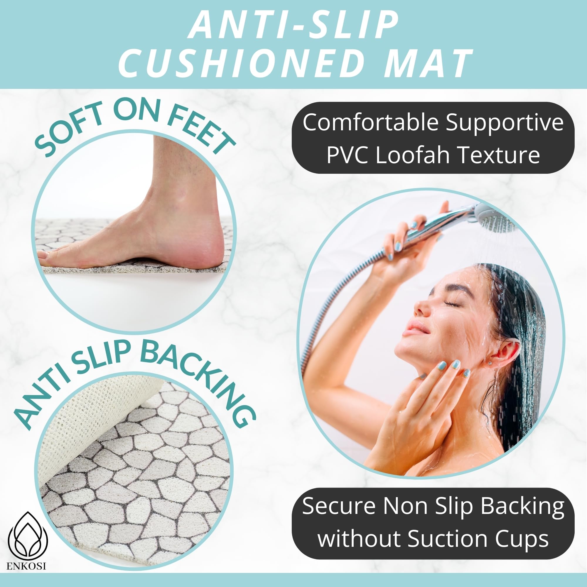 Non-Slip Square Shower Mat 31x31 Inches - Extra Large Pebble Bath Mat for Shower Floor - Anti-Slip Loofah Design for Safety - Perfect for Bathroom, Spa, and Wet Room Use