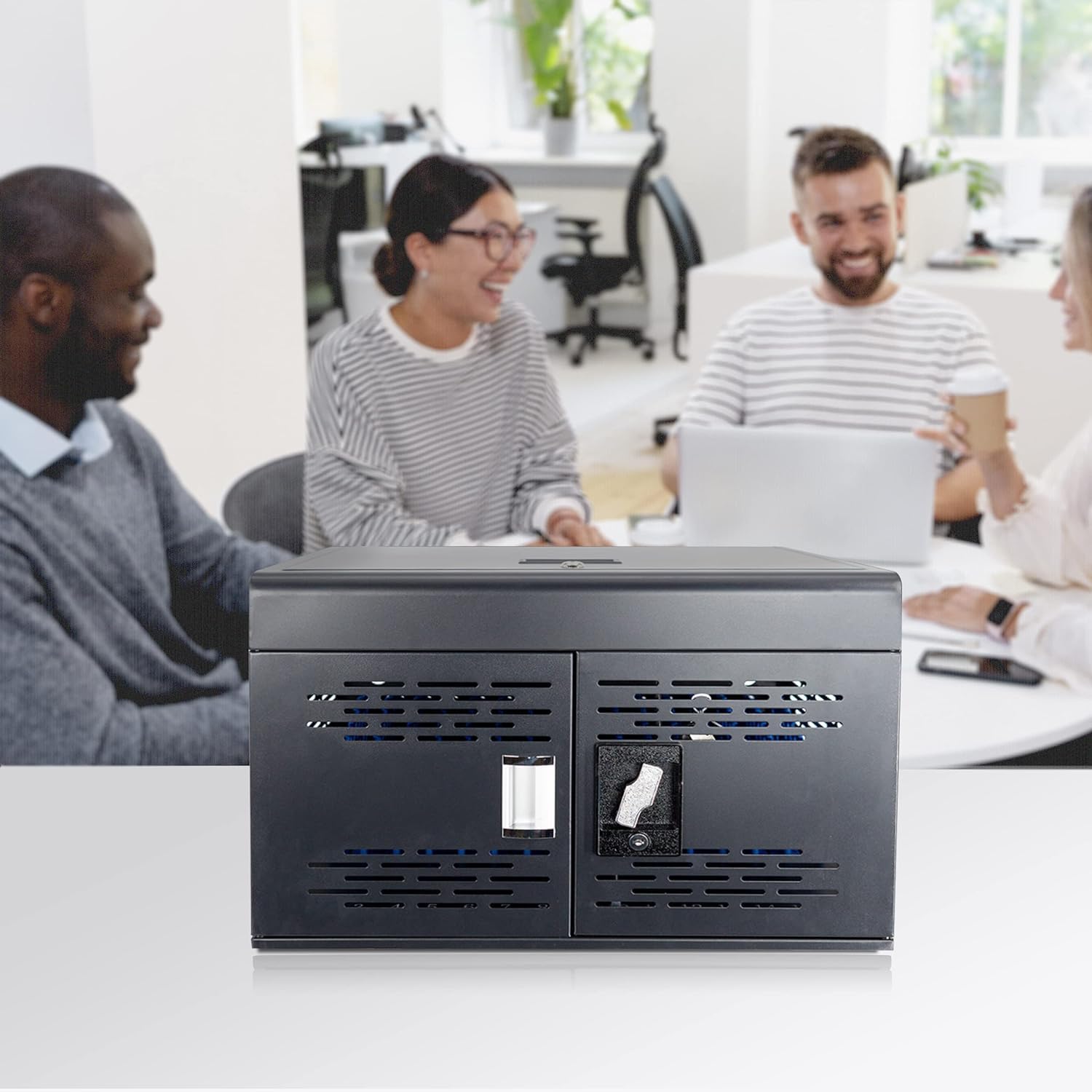 16-Port Locking Charging Cabinet for Laptops & Tablets - Secure Storage with Cable Management, Charger Organization & Ground Protection - Ideal for Classroom, Library, Office & School Tech Stations