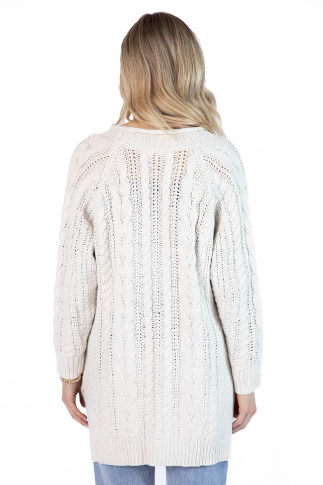 Sweet Nothings Cream Chunky Cable Knit Cardigan Sweater - Cozy Winter Oversized Open Front Women's Pullover | Perfect for Fall Layering, Christmas Outfits & Casual Office Wear