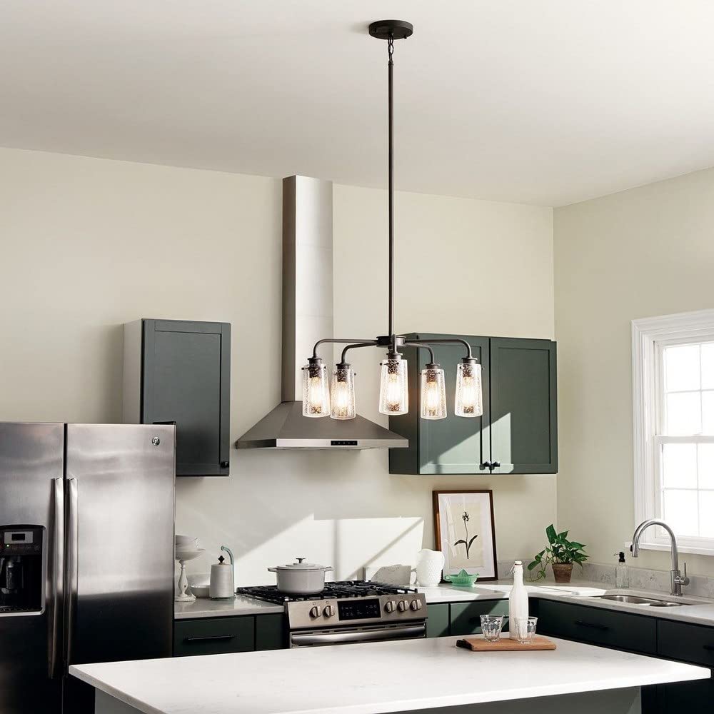 5-Light Modern Minimalist Chandelier with Clear Seeded Glass Shade - Classic Pewter Finish - Perfect for Dining Room, Living Room, and Bedroom Lighting