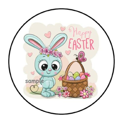 30 Pack Cute Happy Easter Envelope Seals - 1.5 Inch Round Bunny & Egg Stickers for Cards, Gifts, Party Favors, Scrapbooking & Home Decor - Adhesive Labels for Easter Celebrations, DIY Crafts & Lollipop Wrapping