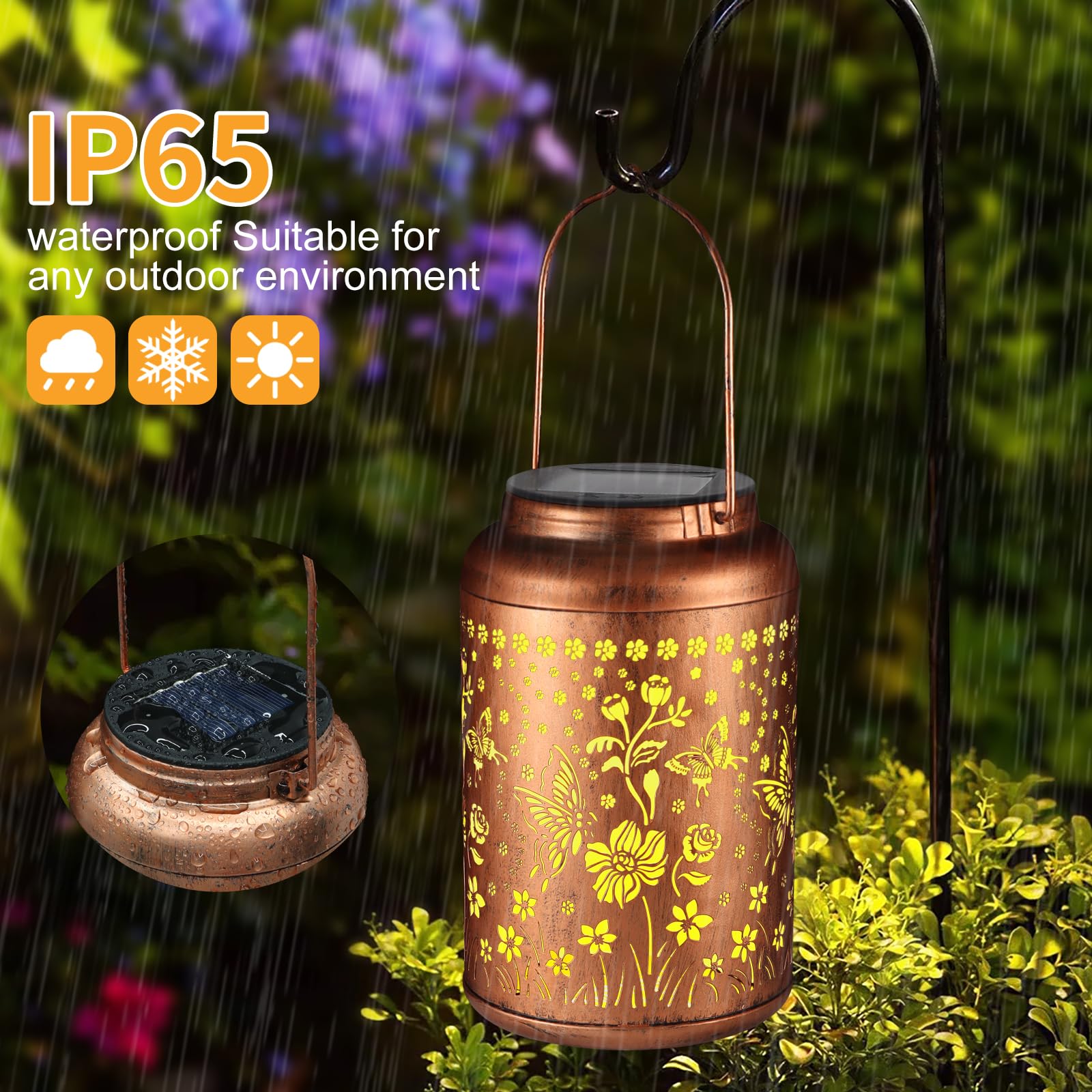 Solar Powered Outdoor Hanging Lanterns - Waterproof LED Garden Lights with Butterfly & Flower Design for Patio, Yard, Pathway - Perfect Christmas/Birthday Gift for Women, Mom & Grandma - Ideal for Landscape Decor, Evening Gatherings and Romantic Ambiance