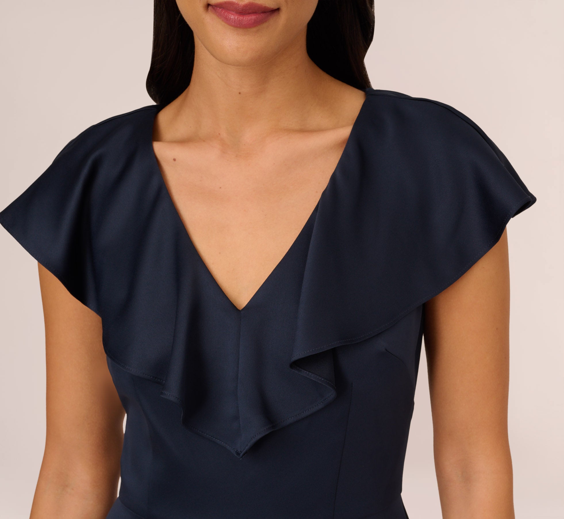 Dark Navy Satin Crepe Ruffled Cropped Jumpsuit for Women - Elegant Party Outfit & Summer Evening Wear