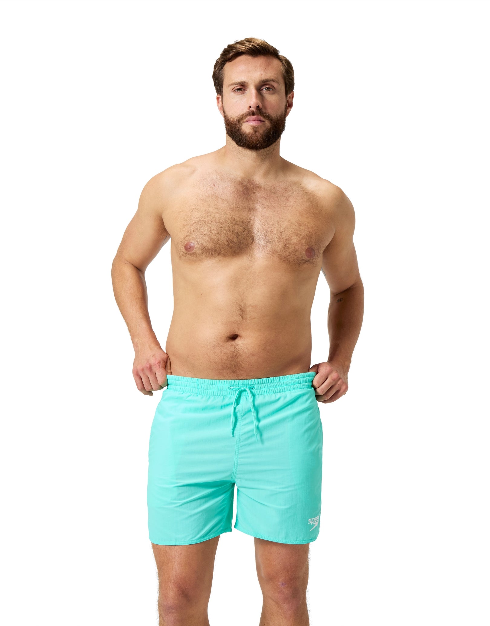 Essentials 16 Water Shorts for Men - Quick Dry Swim Trunks with UPF Protection - Mint Blue Color - Perfect for Beach, Pool, Surfing & Summer Activities