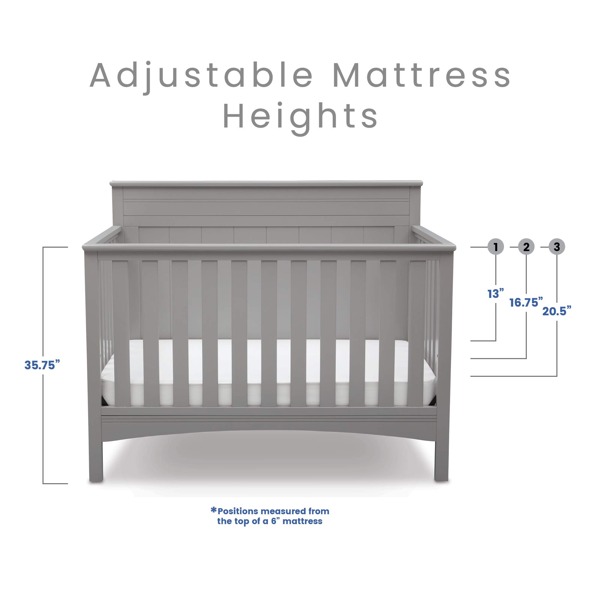 Delta Children 4-in-1 Convertible Crib with Serta Toddler Mattress - Grey Nursery Furniture Set | Safe Sleep Solution for Babies & Toddlers | Perfect for Modern Nursery, Daycare or Guest Room