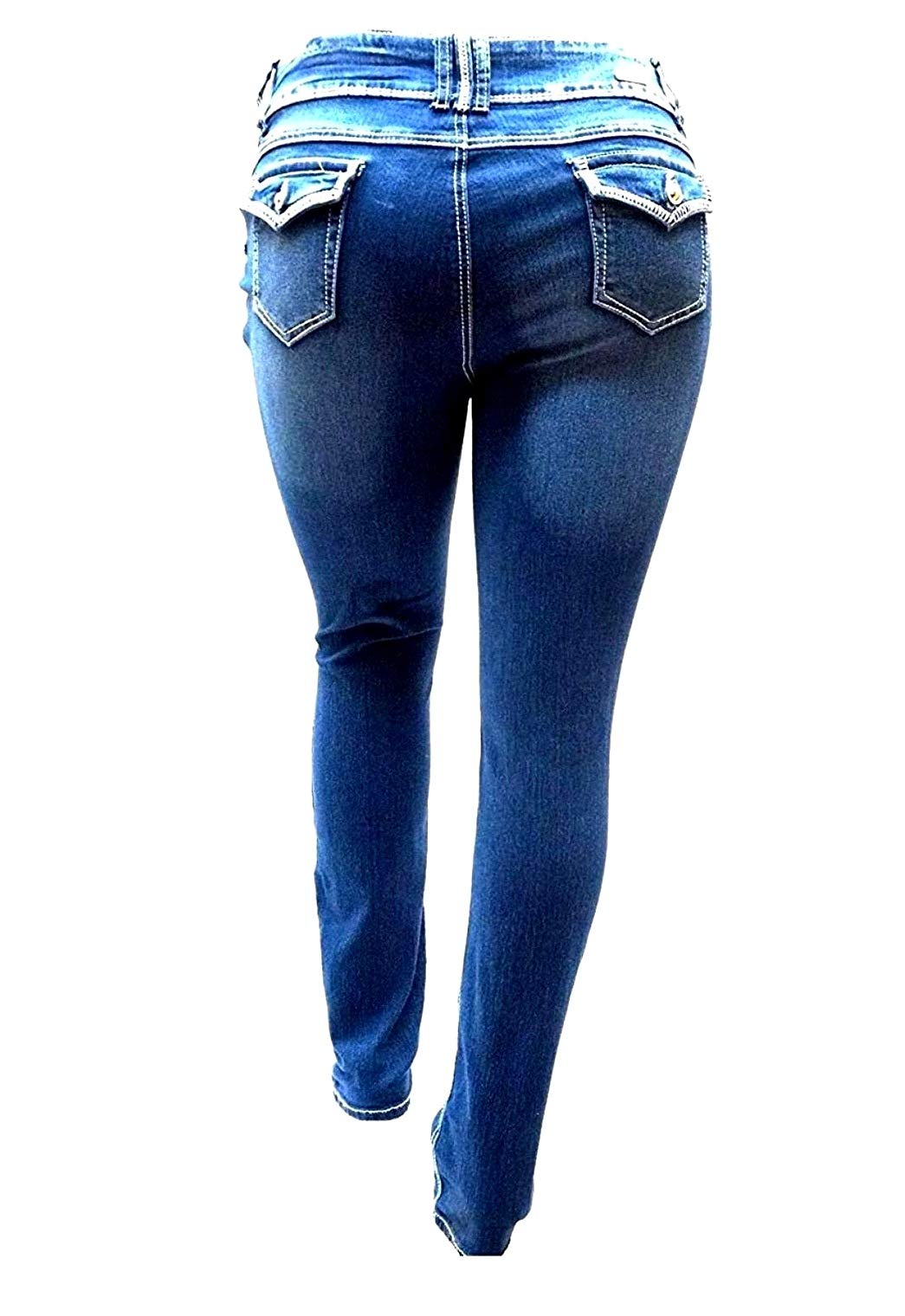 Jack David Women's Plus Size Distressed Ripped Destroyed Blue Denim Jeans - Skinny Bootcut Pants for Casual Wear & Street Fashion