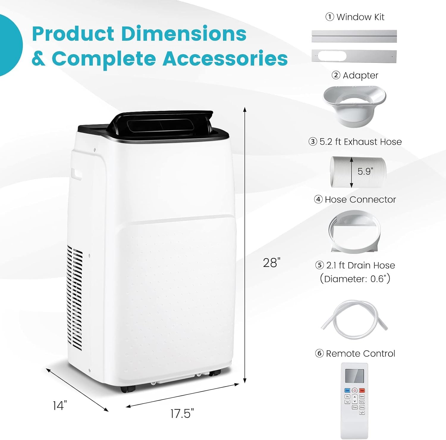 GOFLAME 13000 BTU Portable Air Conditioner & Heater - 4-in-1 Standing AC Unit with Dehumidifier, Fan & Remote Control - Window Kit Included - Cools & Heats Rooms up to 600 Sq.Ft - Perfect for Bedrooms, Living Rooms & Home Offices