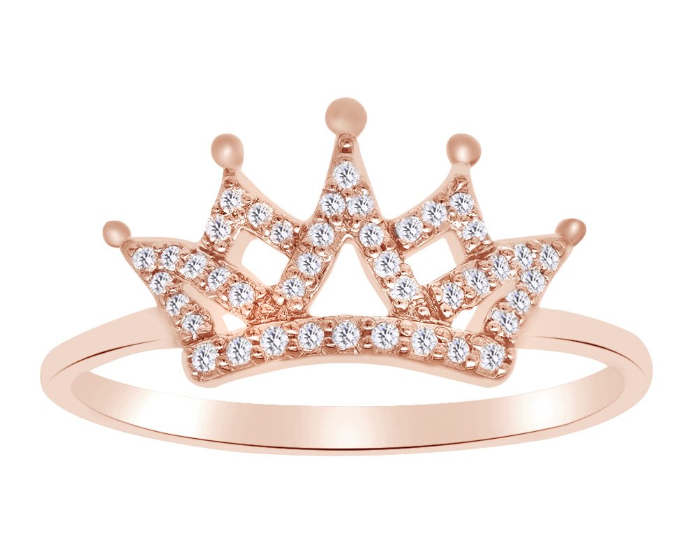 Royal King 0.12 Cttw Round White Diamond Crown Ring in 10K Solid Gold - Elegant Wedding Band, Anniversary Gift & Luxury Jewelry for Women