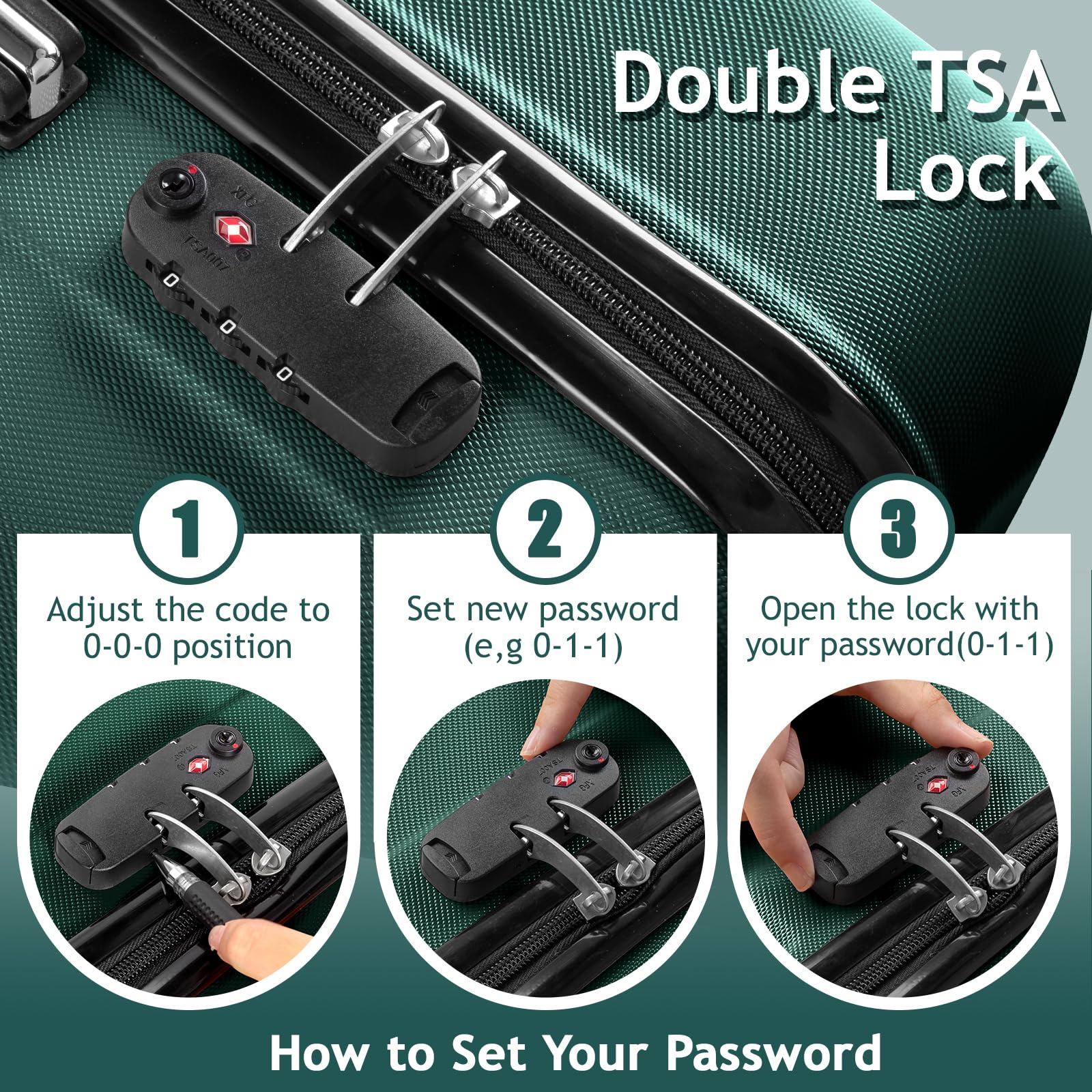 3 Piece Lightweight ABS Hardside Luggage Set with 4 Spinner Wheels & TSA Locks - 20/24/28 Inch Carry On Suitcases for Family Travel, Business Trips (Dark Green) | Perfect for Air Travel, Road Trips & Vacation Packing