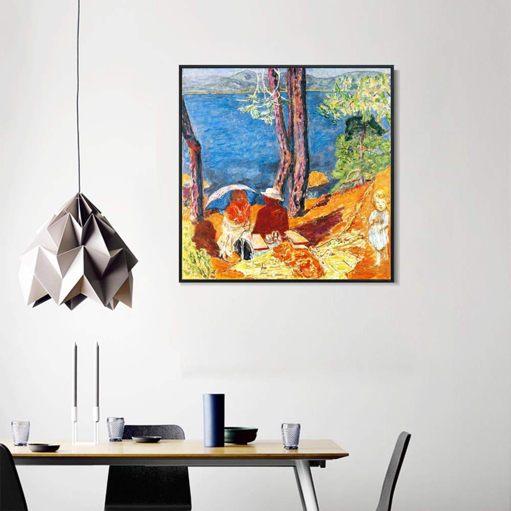 Pierre Bonnard 'By the Sea, Under the Pines' Framed Canvas Giclee Print - 24x24 Inch Black Slim Frame Wall Art for Living Room, Bedroom & Office Decor - Coastal Landscape Painting for Home & Workspace