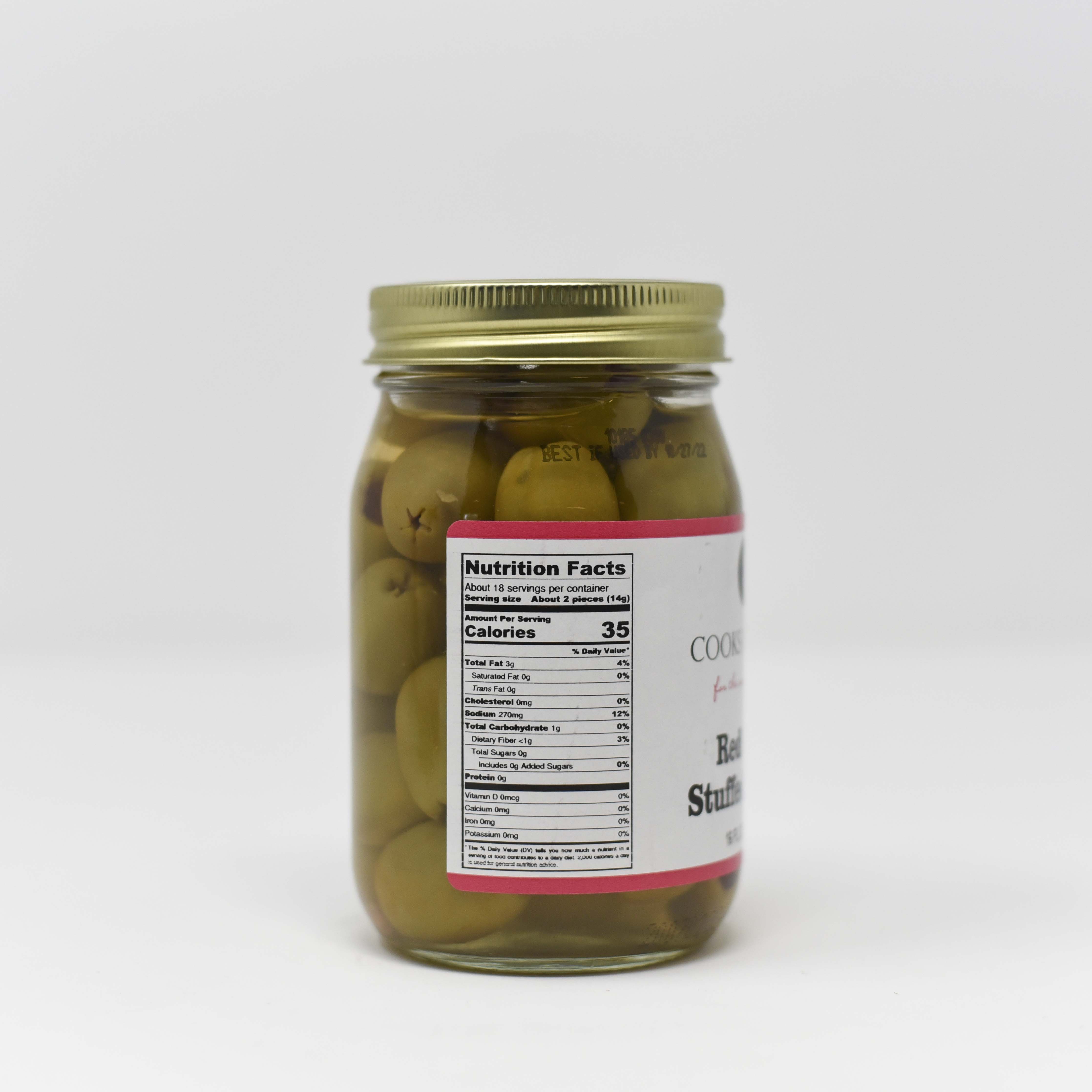 Spicy Red Chili Stuffed Olives - Premium Gourmet Stuffed Olives for Cocktails, Charcuterie Boards & Mediterranean Cooking (8oz Jar) - Perfect for Martini Garnish, Snacking & Party Platters