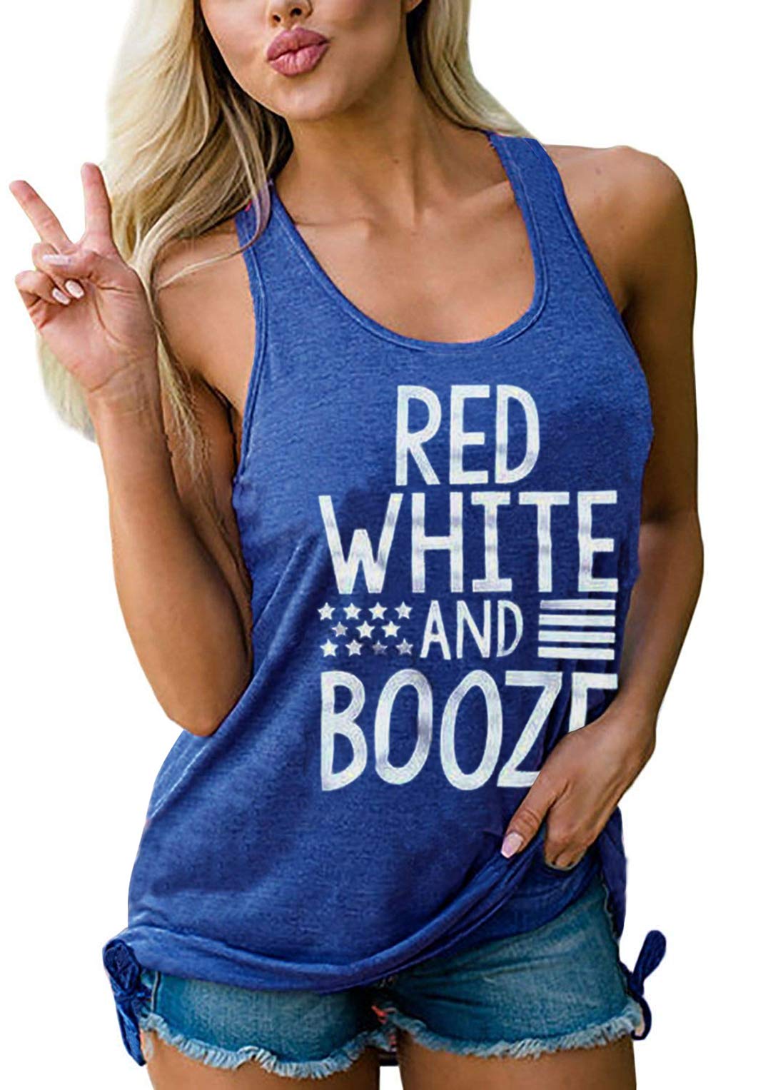 Funny Drinking Women's Tank Top - Red, White & Blue USA Flag Design for 4th of July, Beach, Summer & Workout | Cute Sleeveless Tee Shirt for Parties, BBQ & Casual Wear