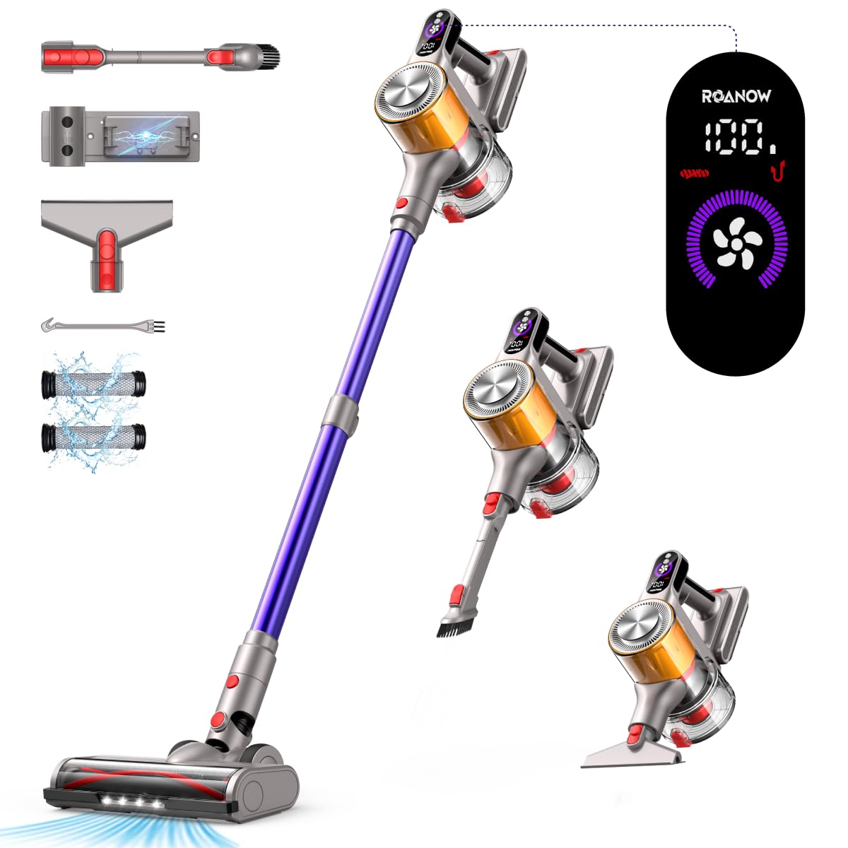 40Kpa Cordless Vacuum Cleaner with Charging Station | 55Min Runtime & 1.5L Dust Cup | LED Display for Carpet & Hard Floors | Pet Hair Cleaning | Ideal for Home, Car, Stairs & Pet Owners