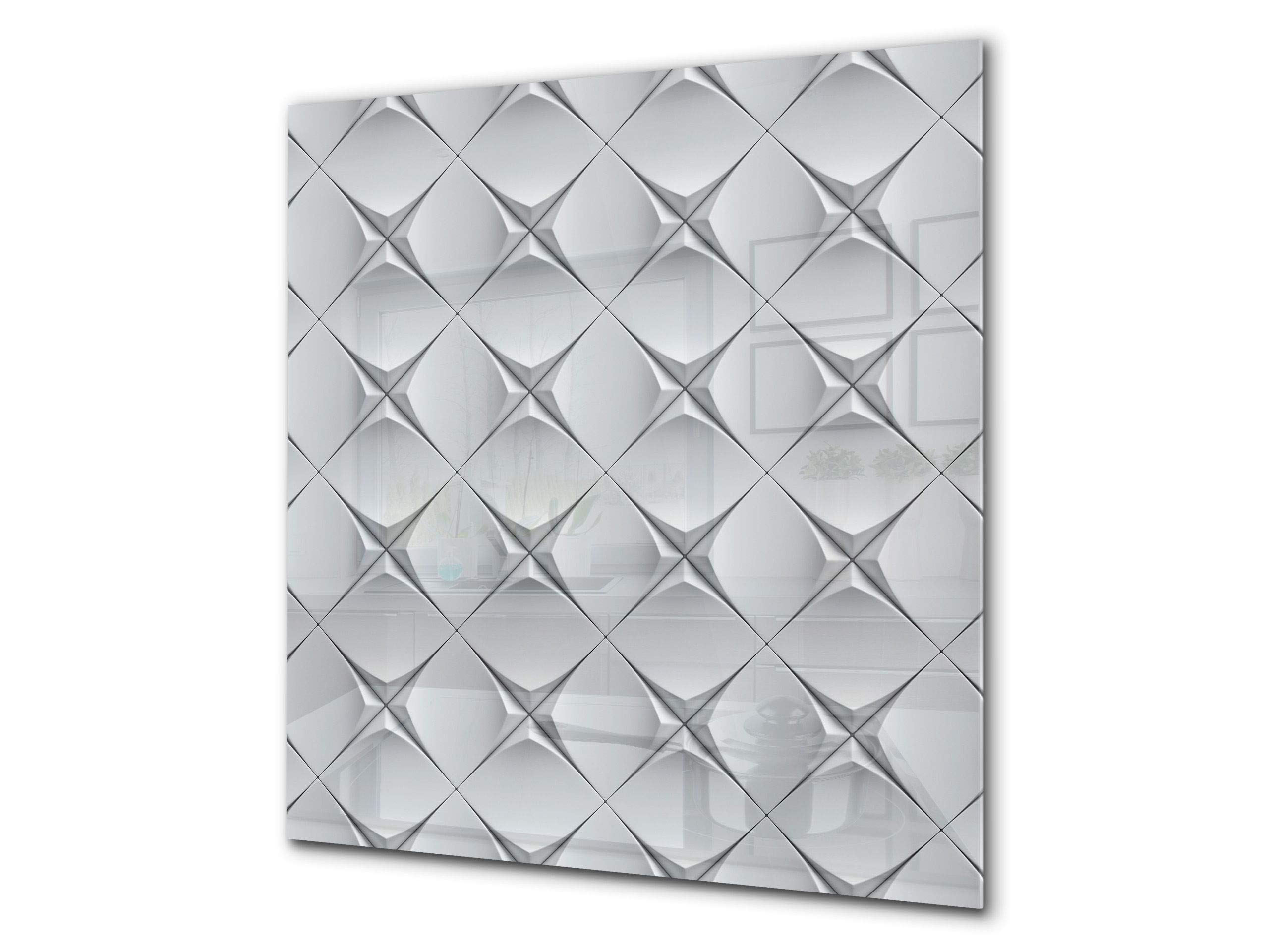 Tempered Glass Backsplash - White & Grey Geometric Abstract Art Design Printed Splashback BS 12 | Durable Kitchen Wall Protection for Modern Homes