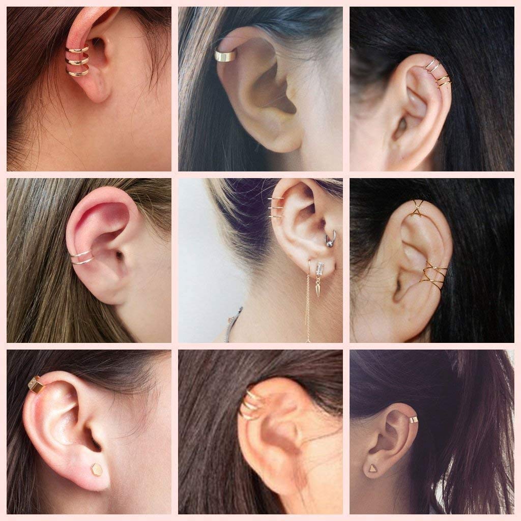Fashion Silver & Gold Tone Ear Cuffs for Women | Stainless Steel Cartilage Ear Clips Set | Trendy Yellow Chimes Earrings for Girls & Women | Perfect Birthday & Anniversary Gift for Wife, Girlfriend | Everyday Wear, Party & Special Occasions