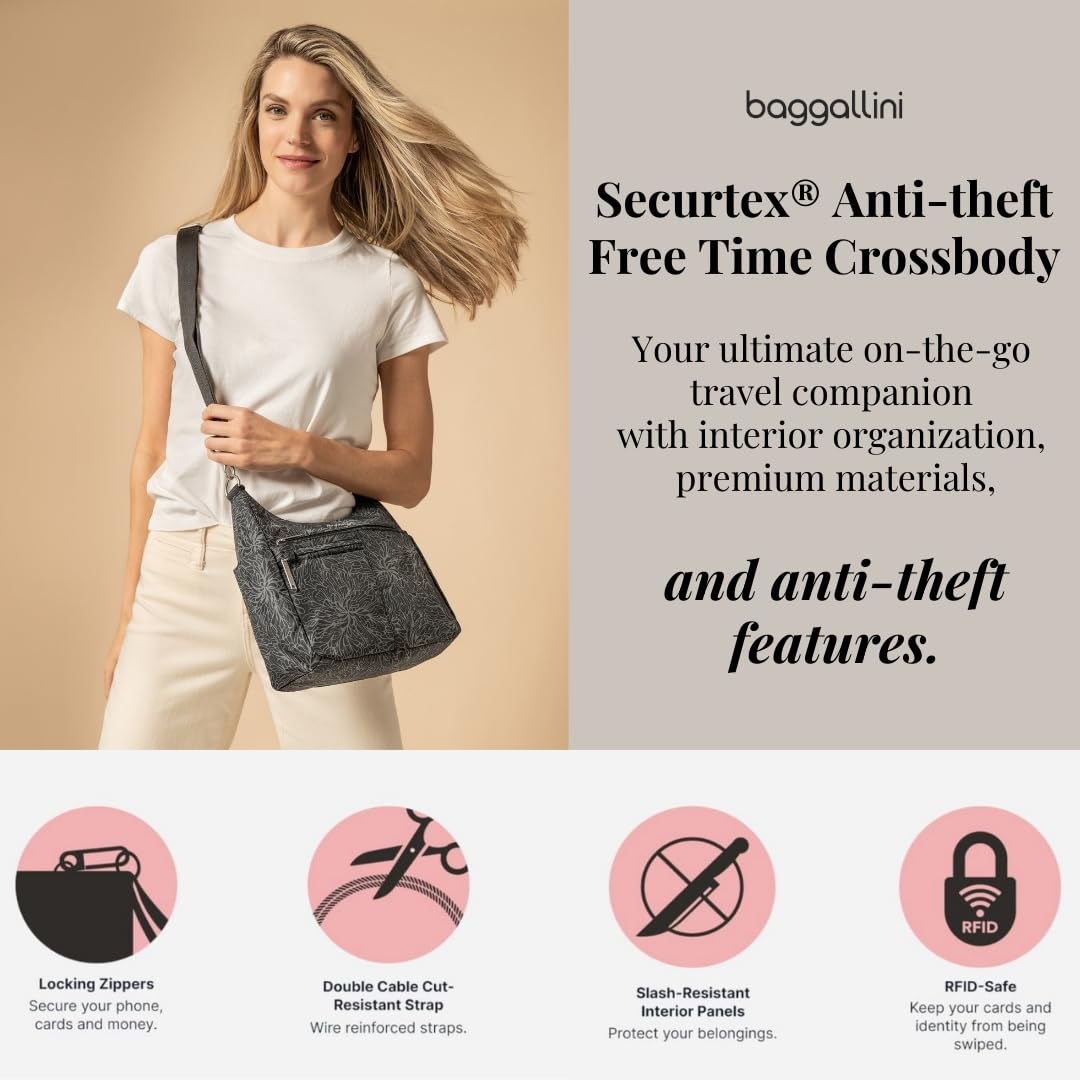 Baggallini Securtex Anti-Theft Crossbody Bag for Women - RFID Blocking, Lightweight Travel Purse for Shopping, Commuting & Daily Use