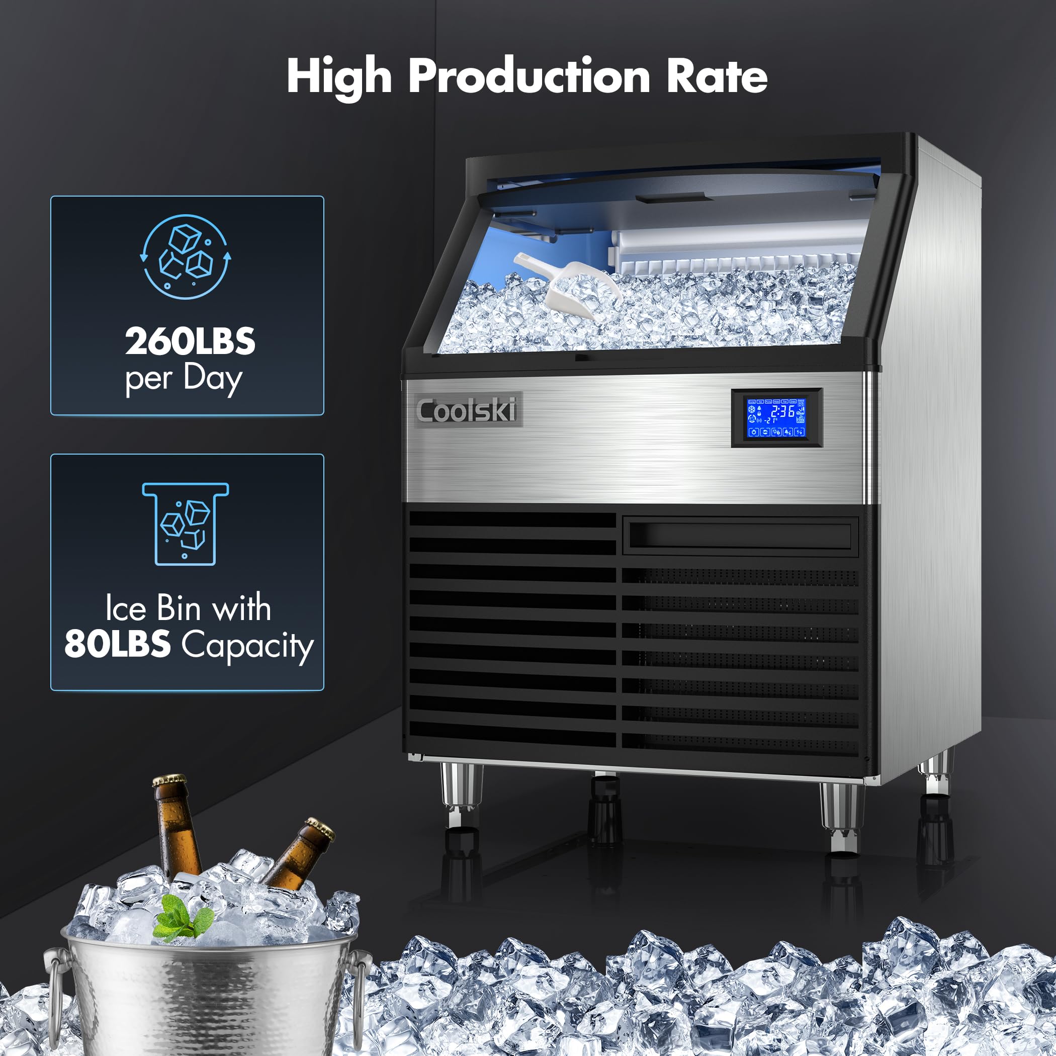 Commercial Ice Maker Machine 260LBS/24H, 26