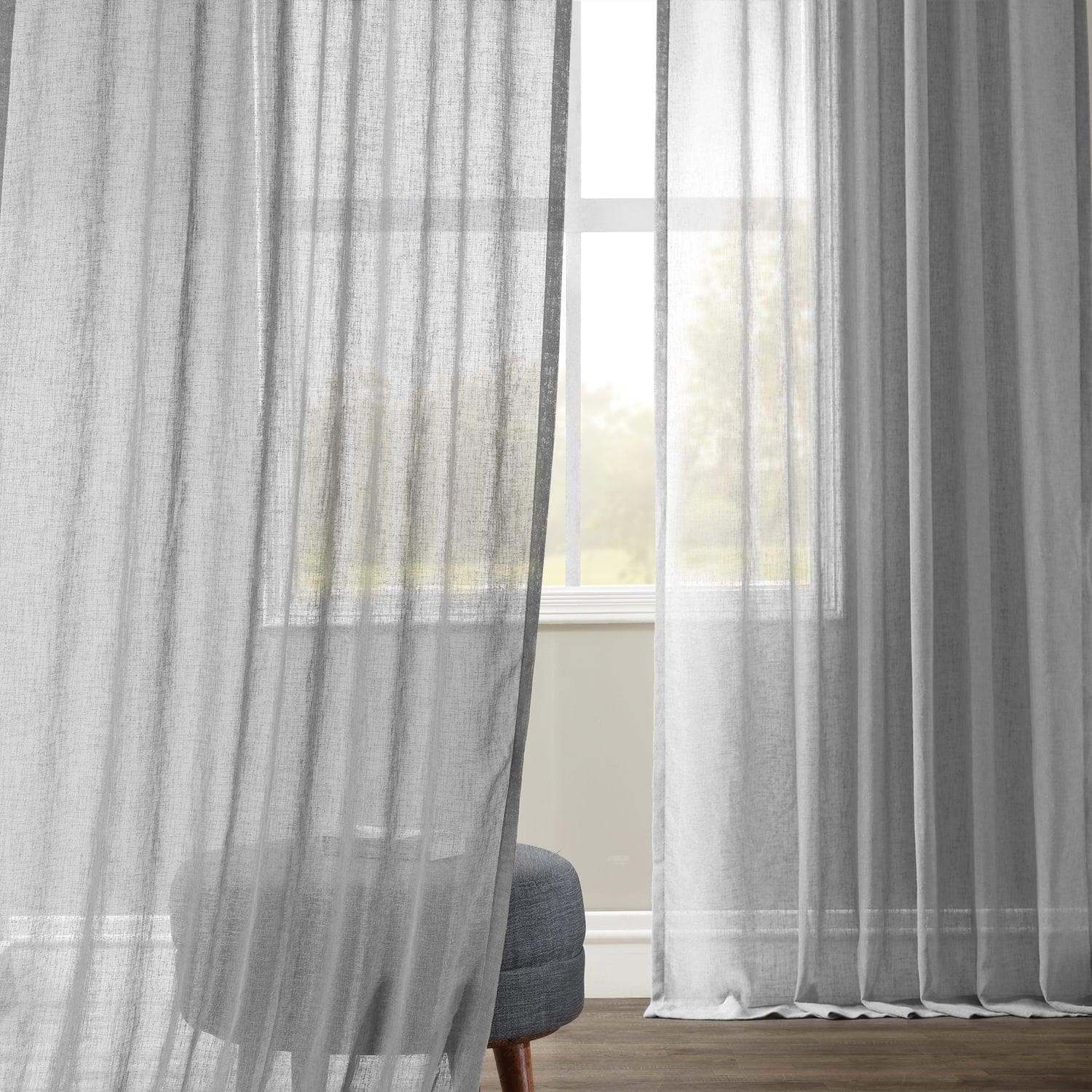Nickel Textured Faux Linen Sheer Curtains - Light Filtering Window Drapes for Living Room, Bedroom & Office Decor