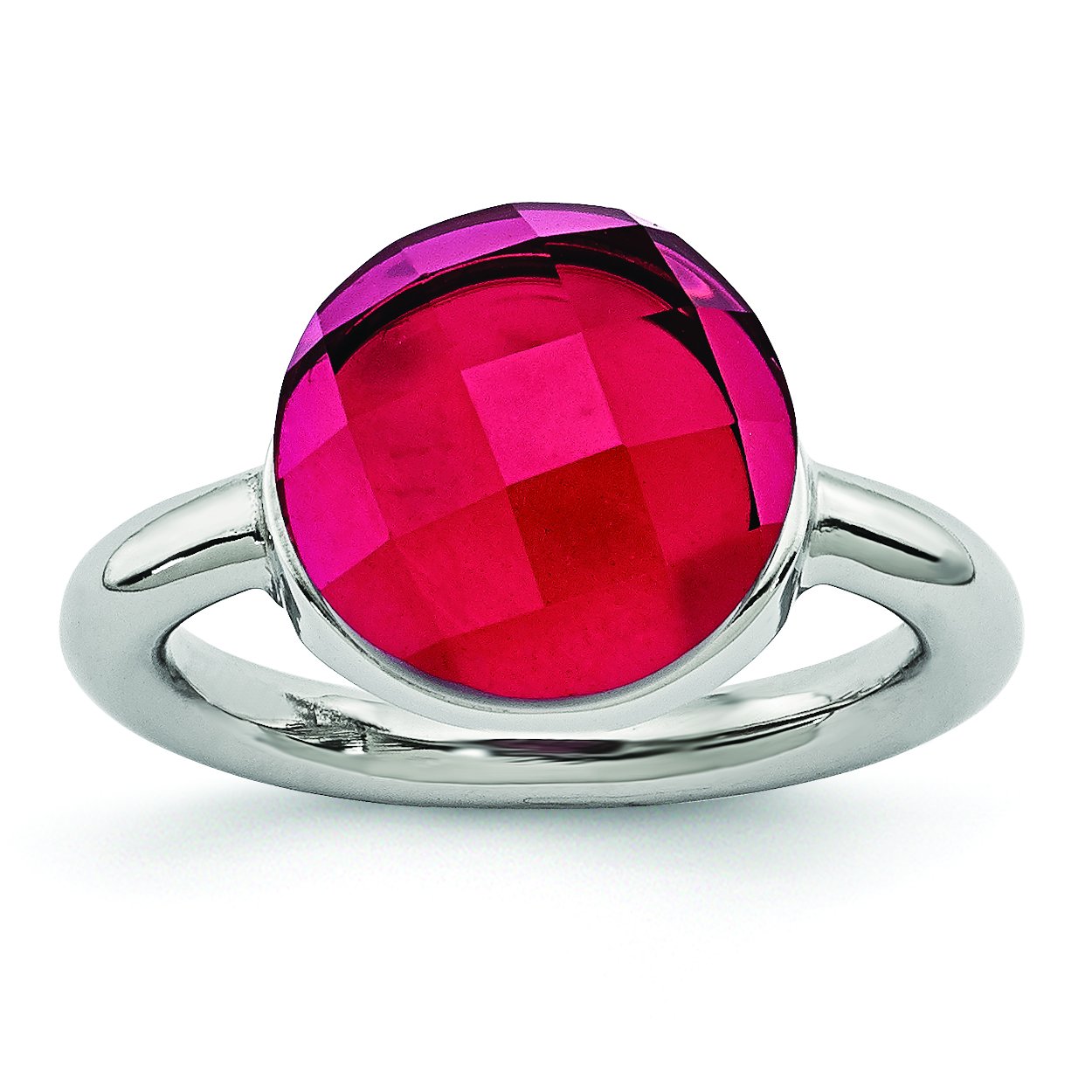 Stainless Steel Chisel Ring with Polished Red Glass - Elegant Jewelry for Women, Perfect for Parties, Weddings & Everyday Wear