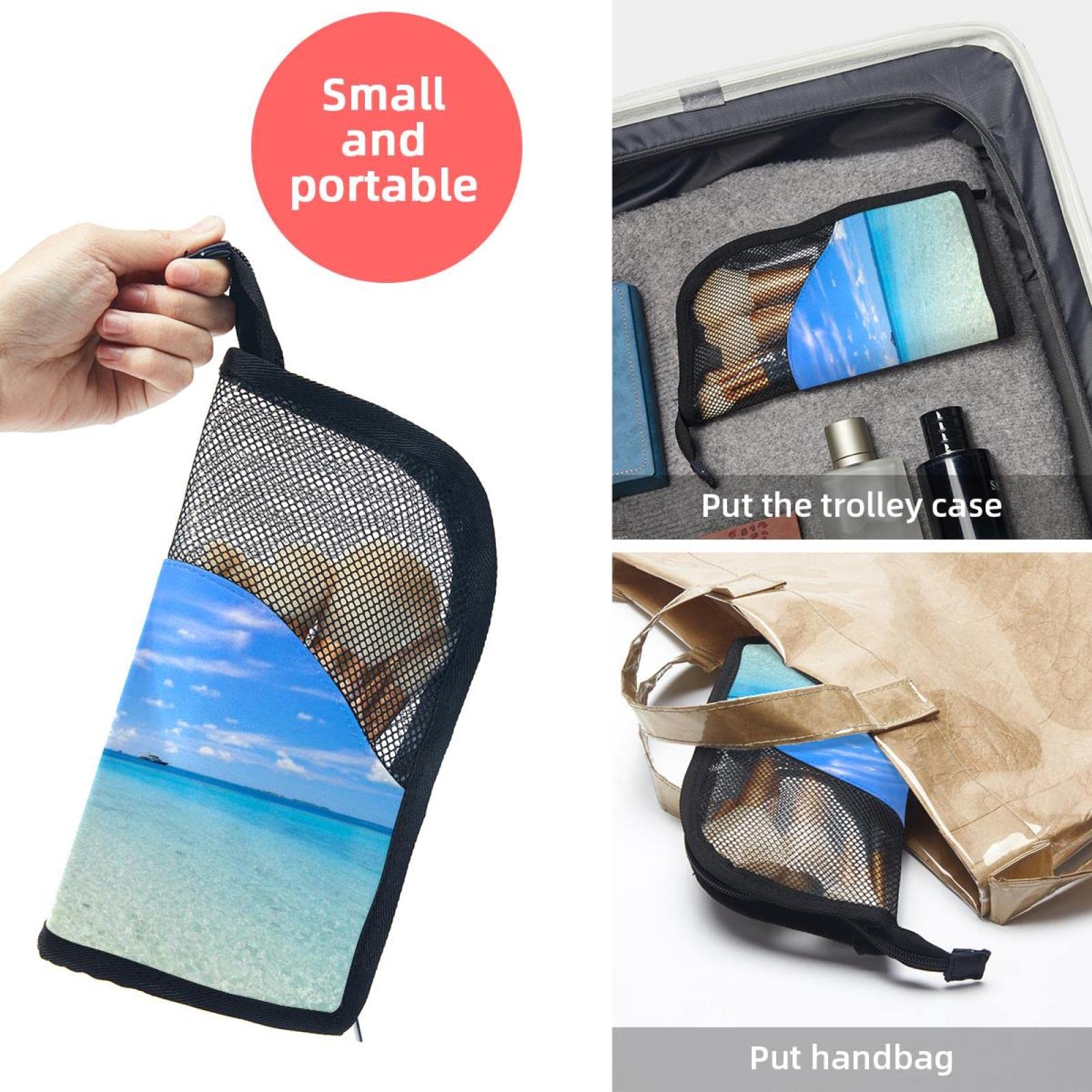 12-Piece Makeup Brush Organizer Bag with Tropical Beach Sky Clouds Design - Portable Waterproof Cosmetic Brush Holder Case for Travel, Home, and Professional Makeup Artists